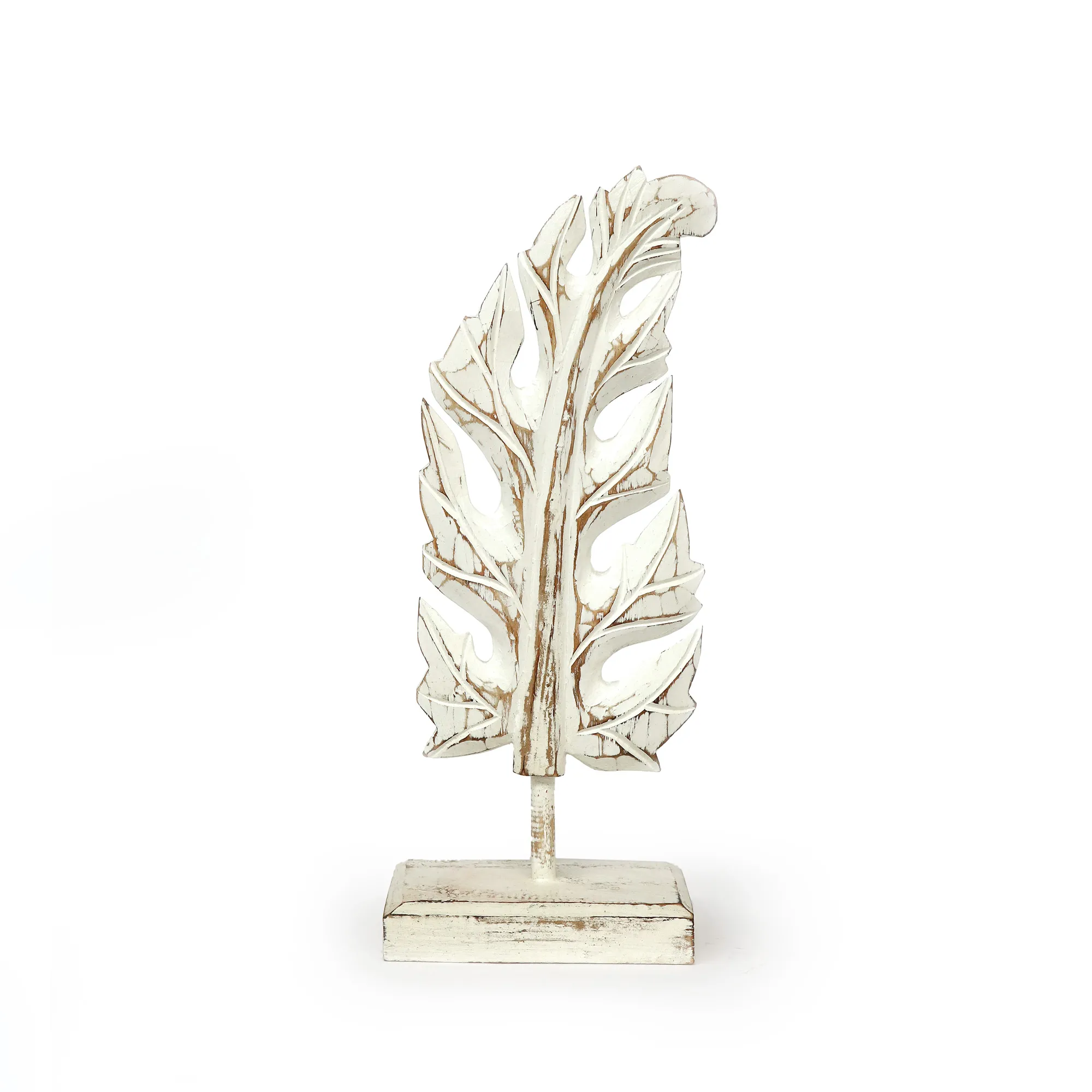 Holzskulptur 'Farnzweig' S, weiß, H 40 cm, B 15 cm, L 10 cm