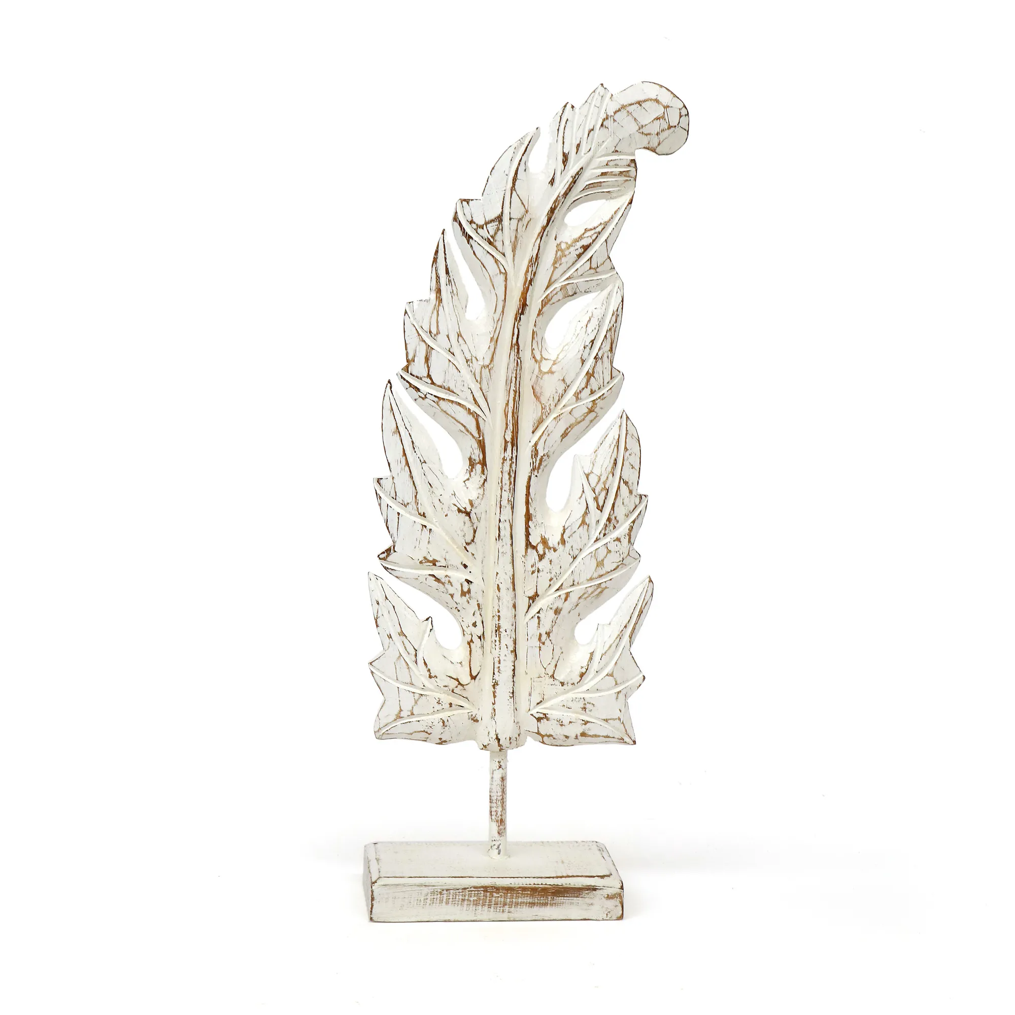 Holzskulptur 'Farnzweig' L, weiß, H 55 cm, B 20 cm, L 10 cm