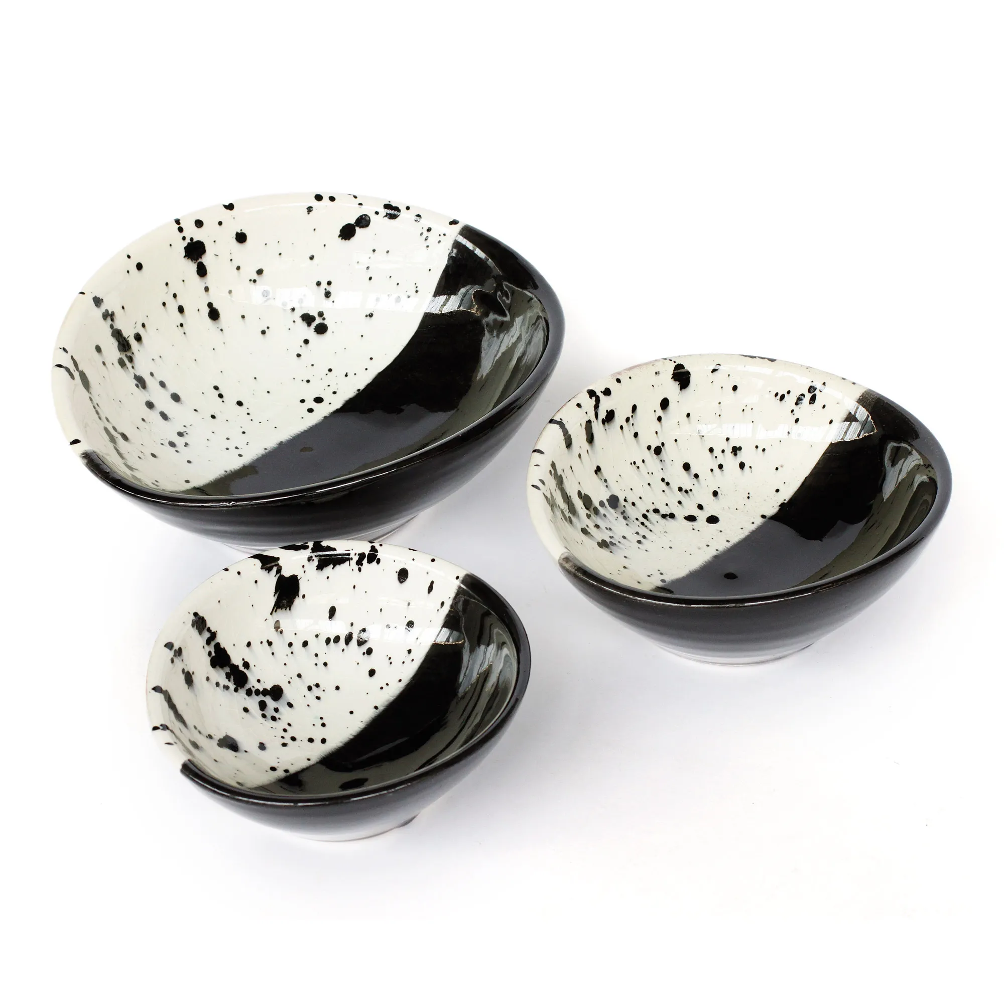 3er-Set Keramik-Zierschalen schwarz-weiß