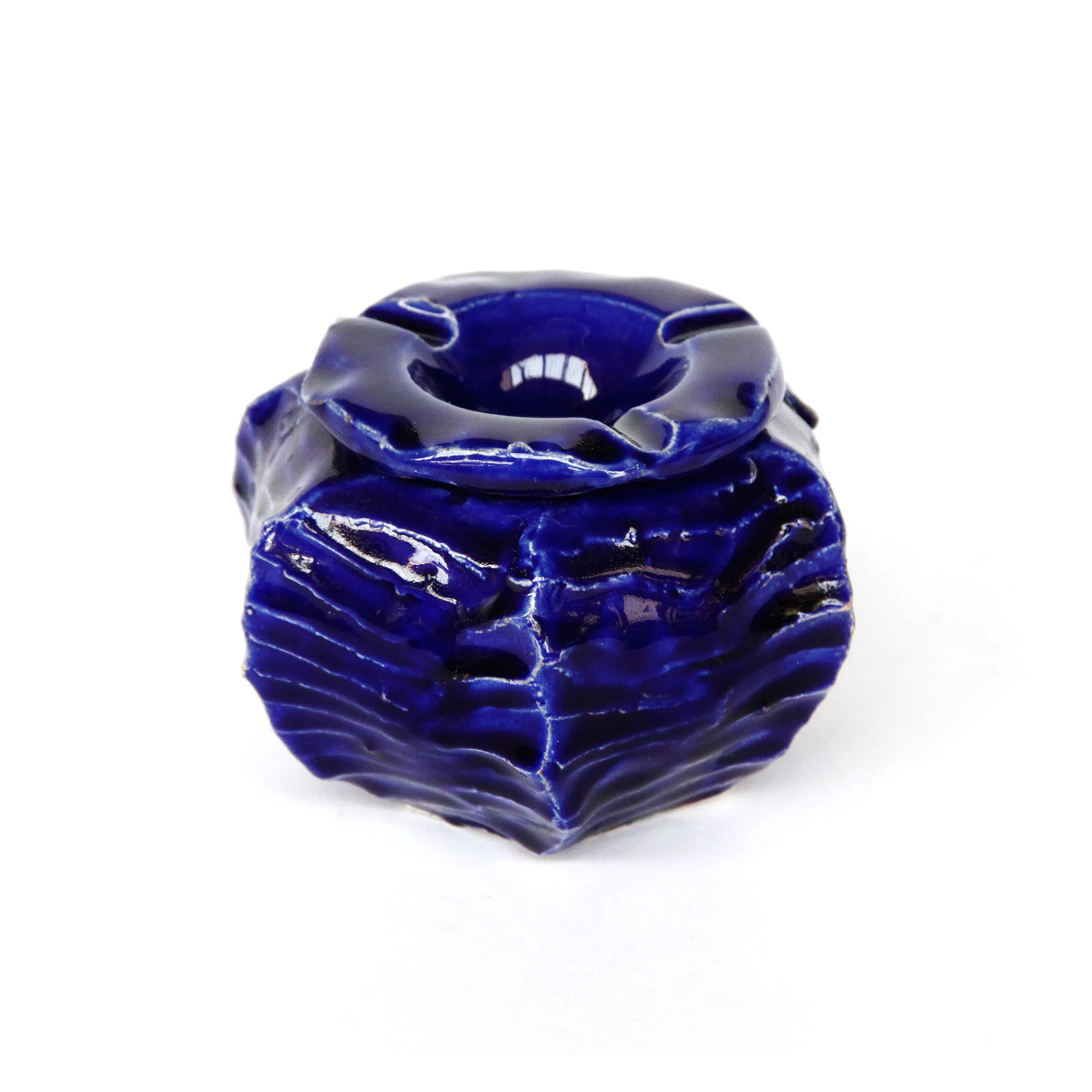 Keramik Aschenbecher blau, Ø 12 cm, H 9 cm