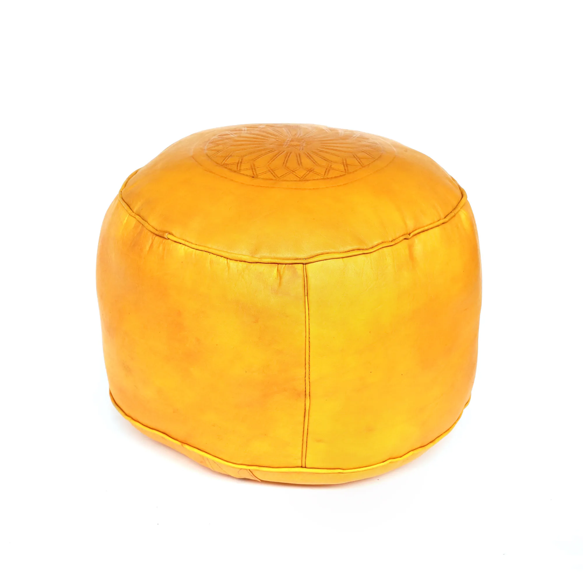 Leder Sitzpouf 'Stern', gelb, Ø 40 cm, H 24 cm