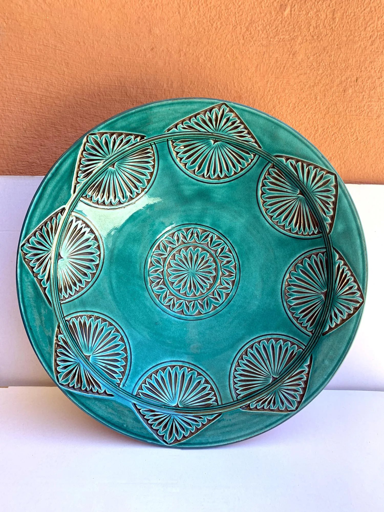 Zierteller türkis-braun, Ø 40 cm, H 9 cm