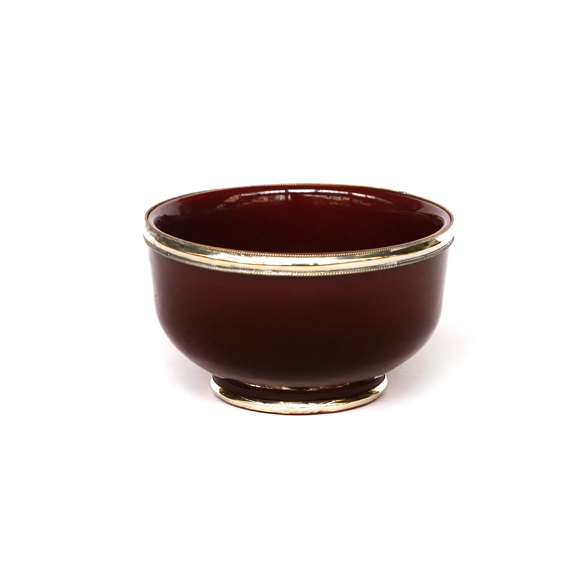 Keramikschale mit Metallrändern, bordeaux, Ø 12 cm, H 8 cm