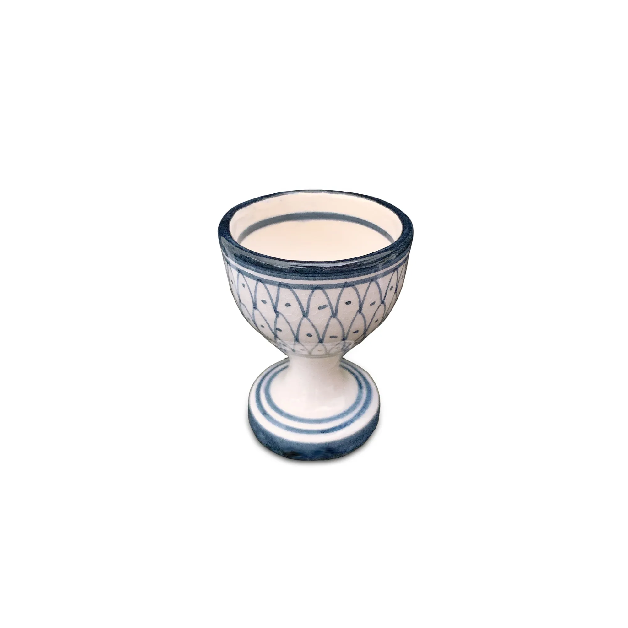 Keramik Eierbecher, weiß-blau, H 7 cm, Ø 5 cm