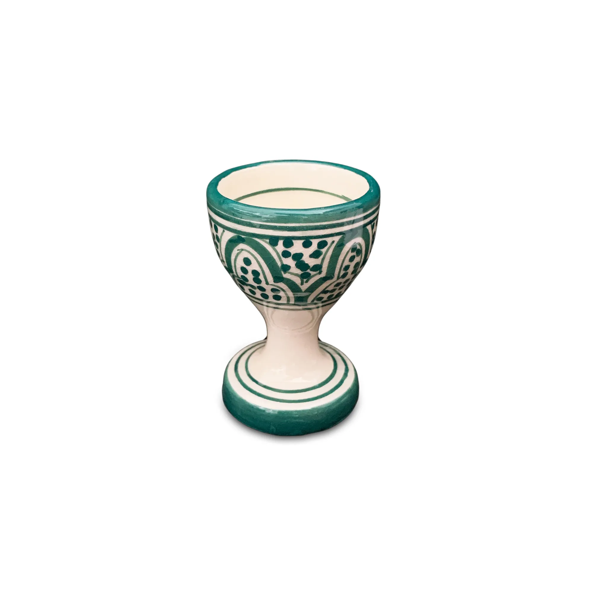 Keramik Eierbecher, weiß-grün, H 7 cm, Ø 5 cm