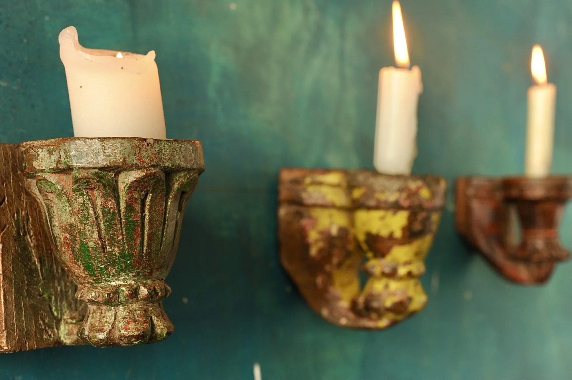 Wand-Kerzenhalter Unikate, Holz, H 11-13 cm, B 8-10 cm, L 10-15 cm