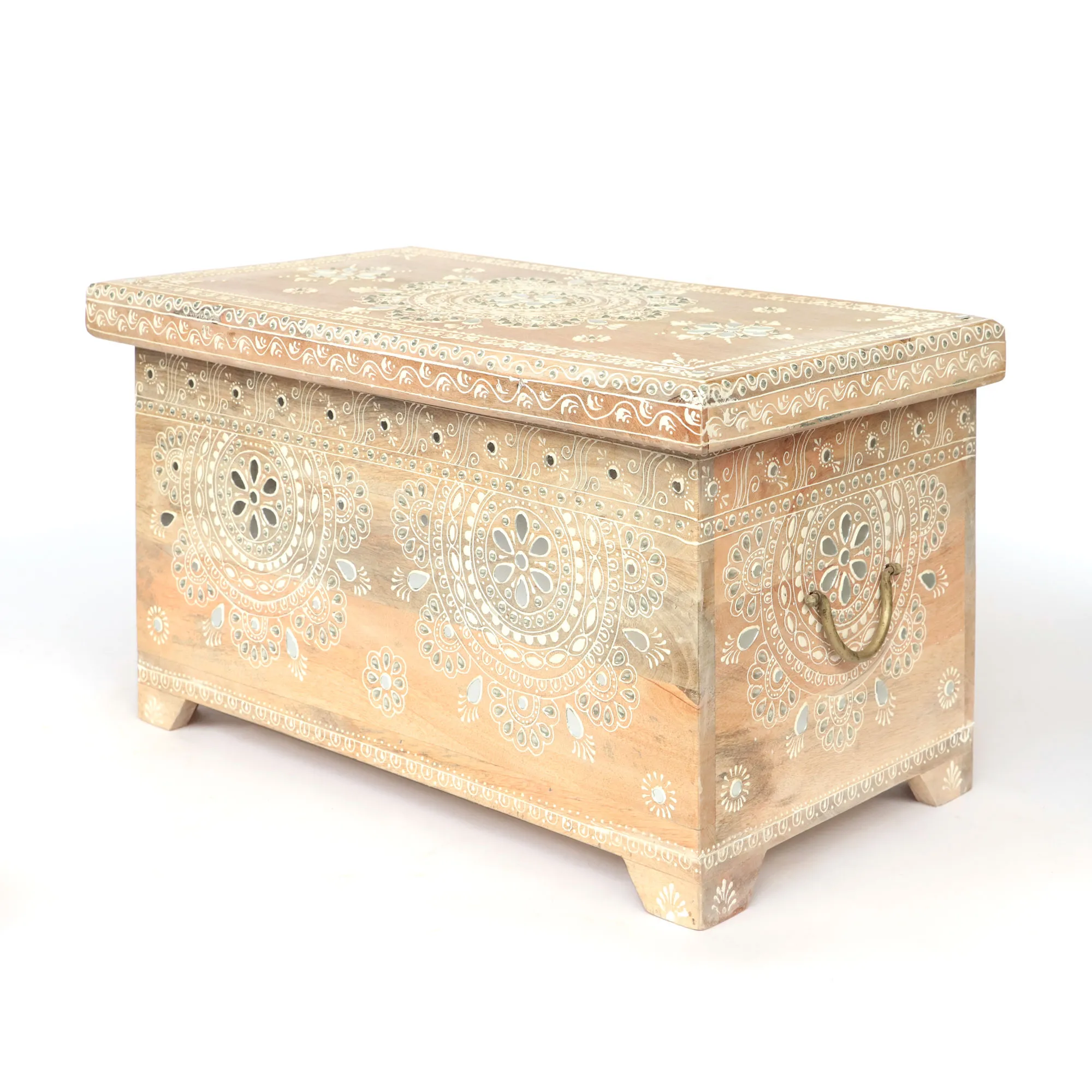 Truhe 'Henna' aus Mangoholz, natur, weiß, B 65 cm, H 36 cm, L 35 cm