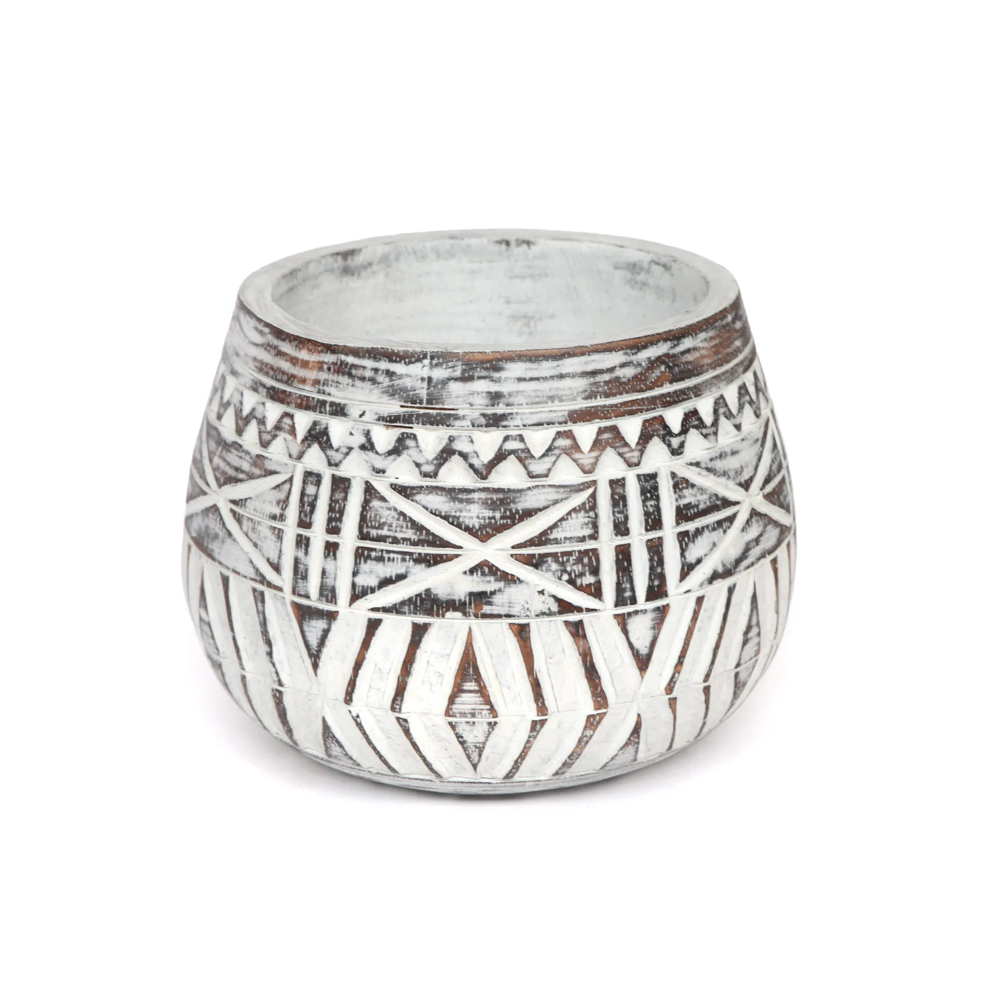 Übertopf handgeschnitzt, whitewashed, Ø 20 cm, H 16 cm