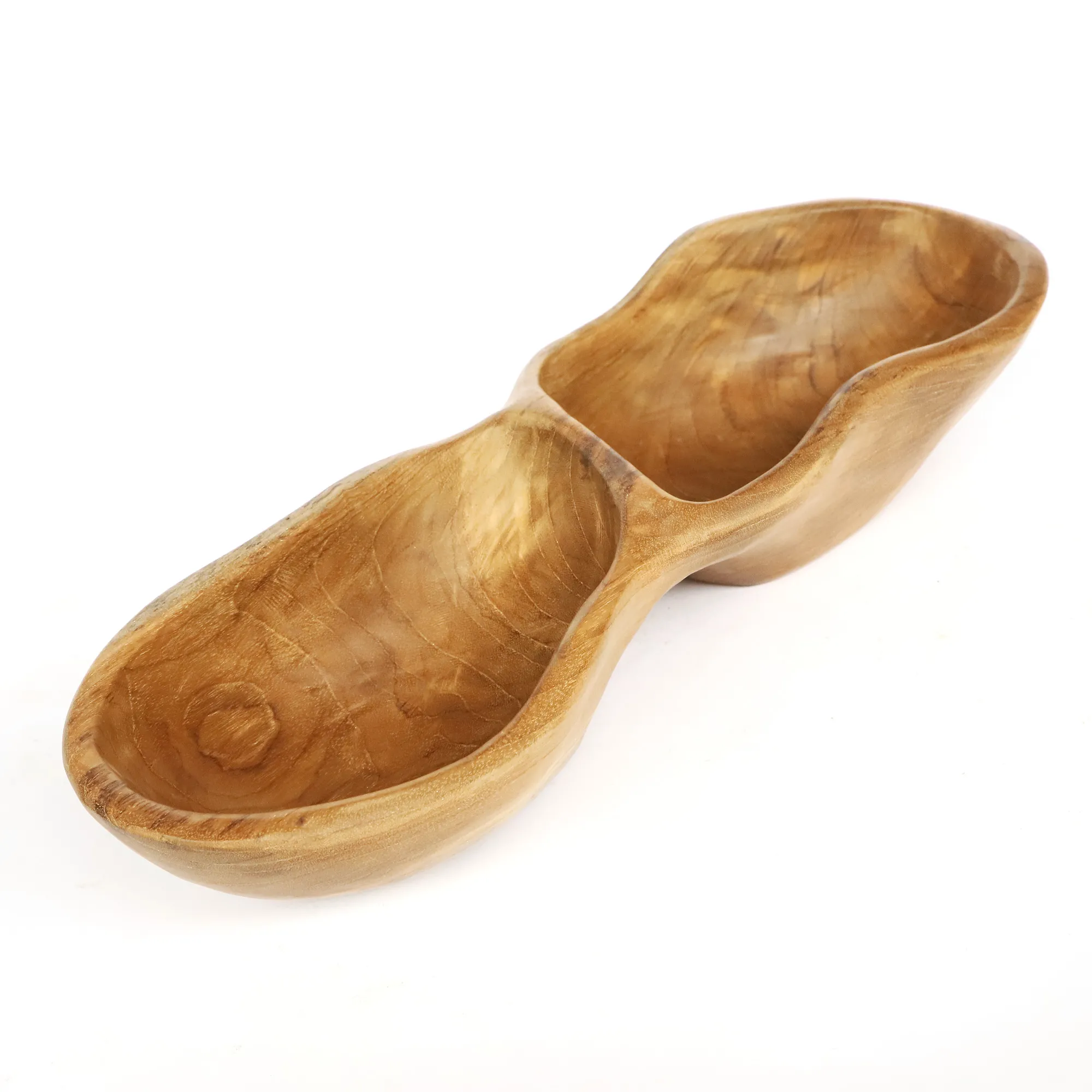 Doppel-Schüssel aus Teak, natur, B 50 cm, L 15 cm, H 8 cm