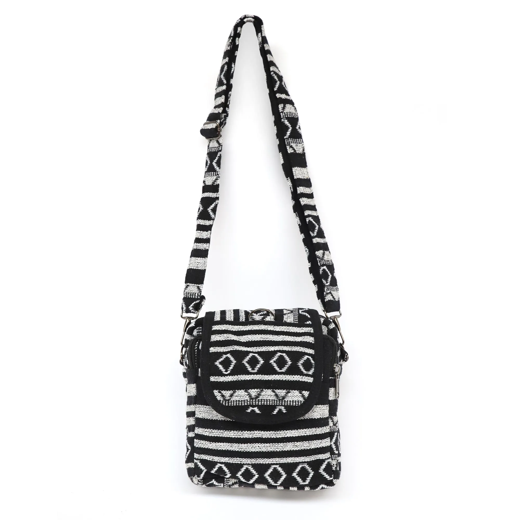 Umhängetasche aus Baumwolljacquard, schwarz-weiß, H 22 cm, B 15 cm, L 7 cm