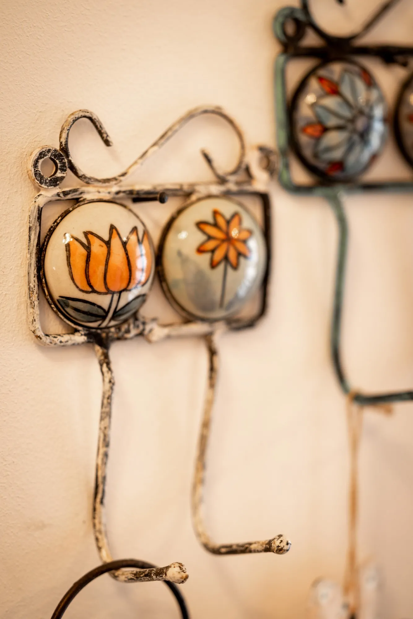 2er Wandhaken beige-orange, B 10 cm, H 15 cm