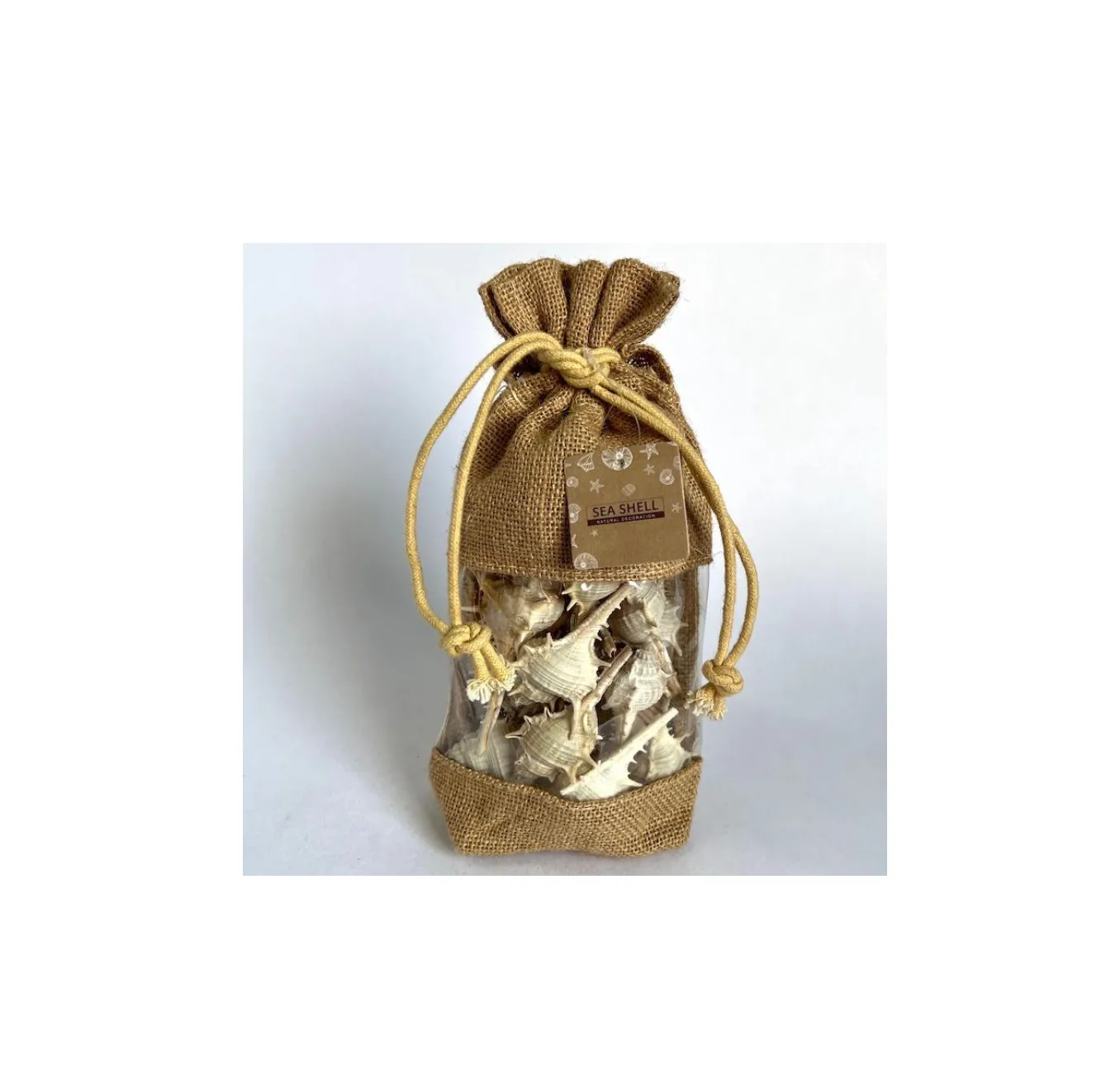 Muschelmix im Jutebeutel, H 24 cm, B 10 cm, L 7 cm