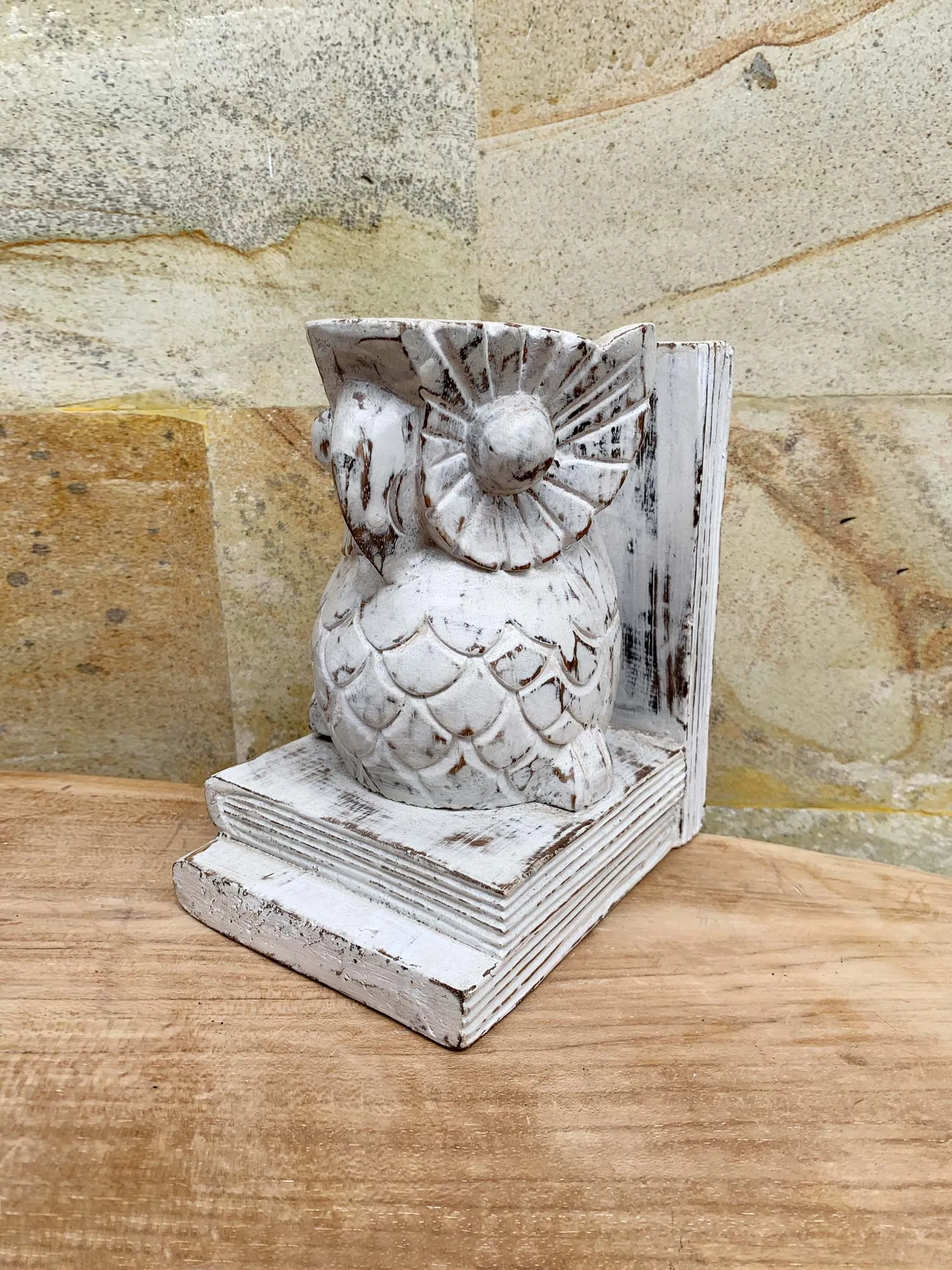 Buchstütze 'Eule' weiß, H 20 cm, B 18 cm, L 12 cm