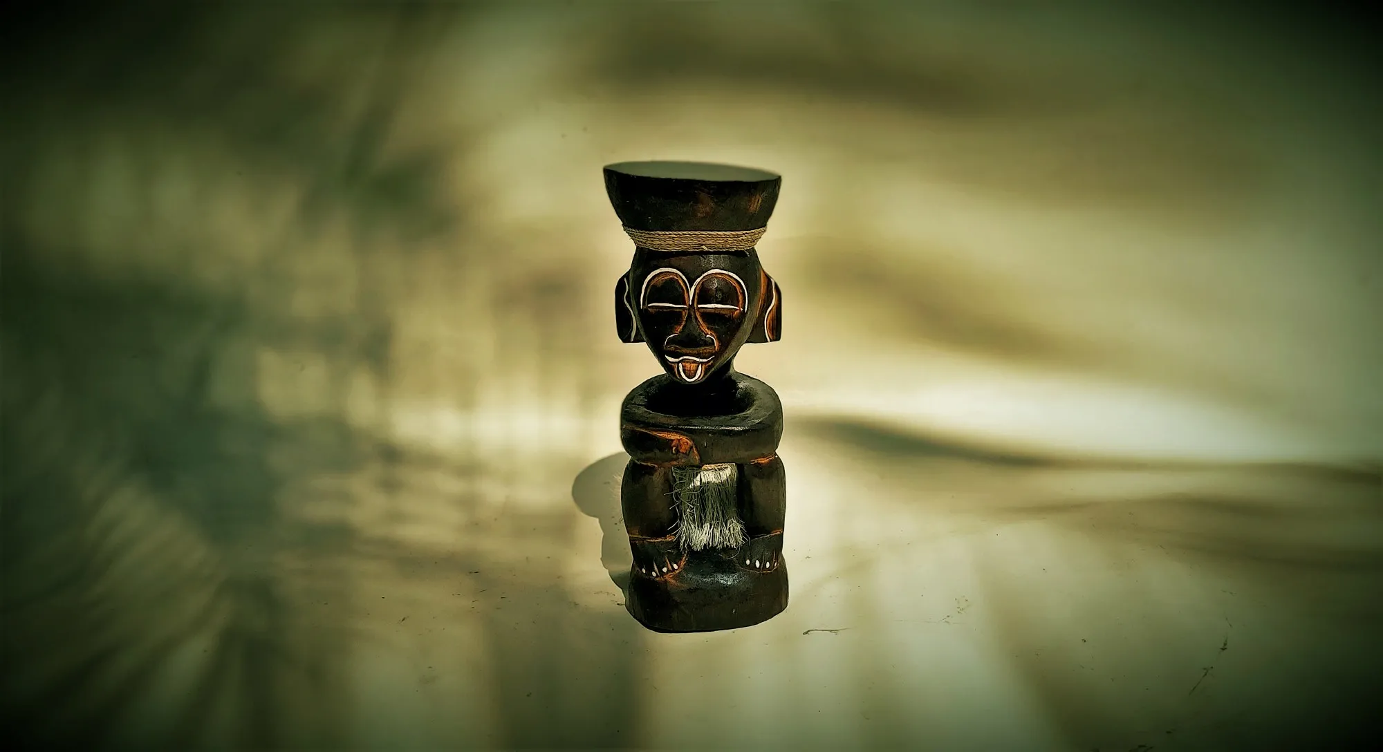 Primitiv-Statue 'Sitzender', Albesiaholz, H 29 cm, Ø 11 cm