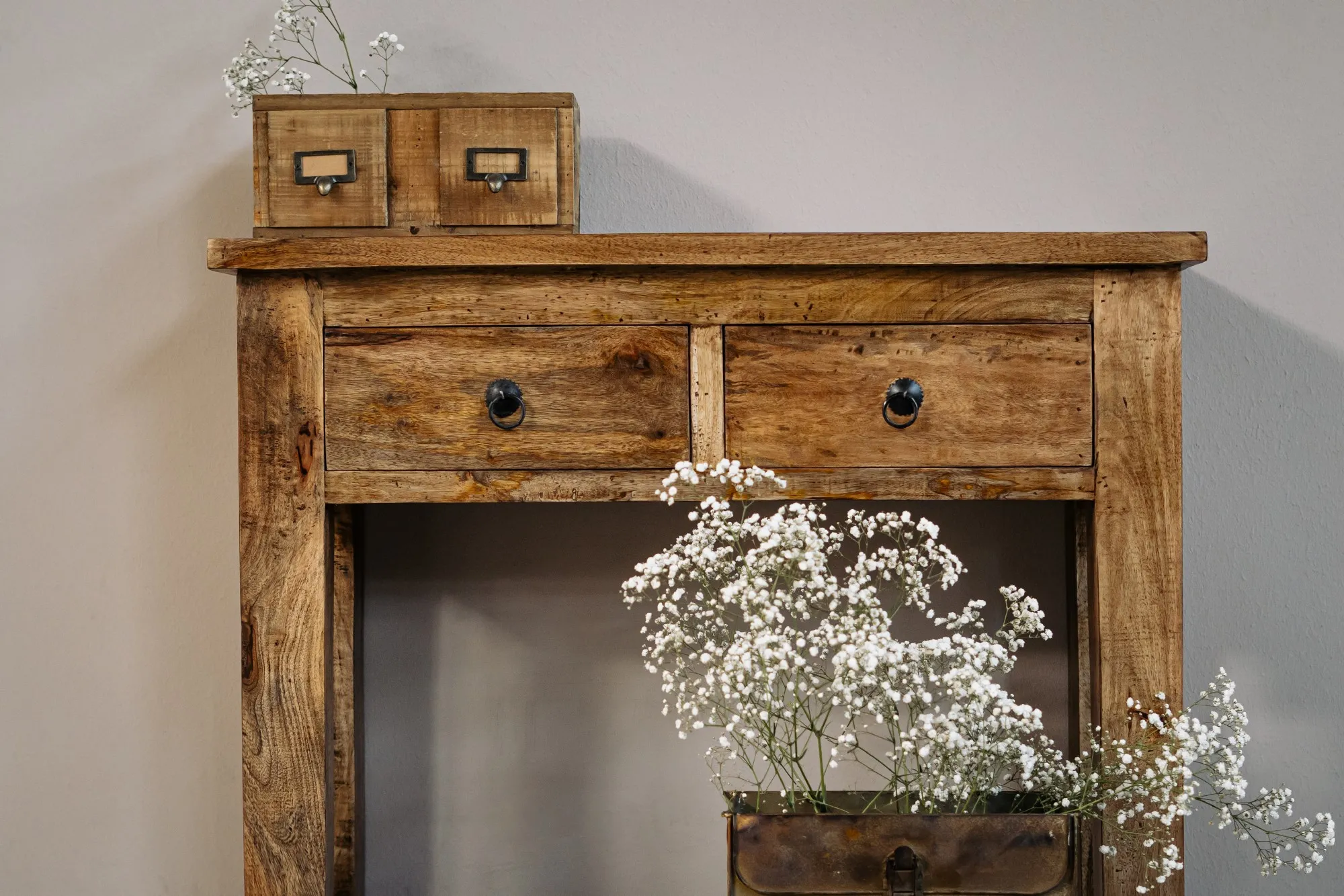 Konsolentisch 'Dendt' aus Mangoholz, natur, B 90 cm, H 77 cm, L 30 cm