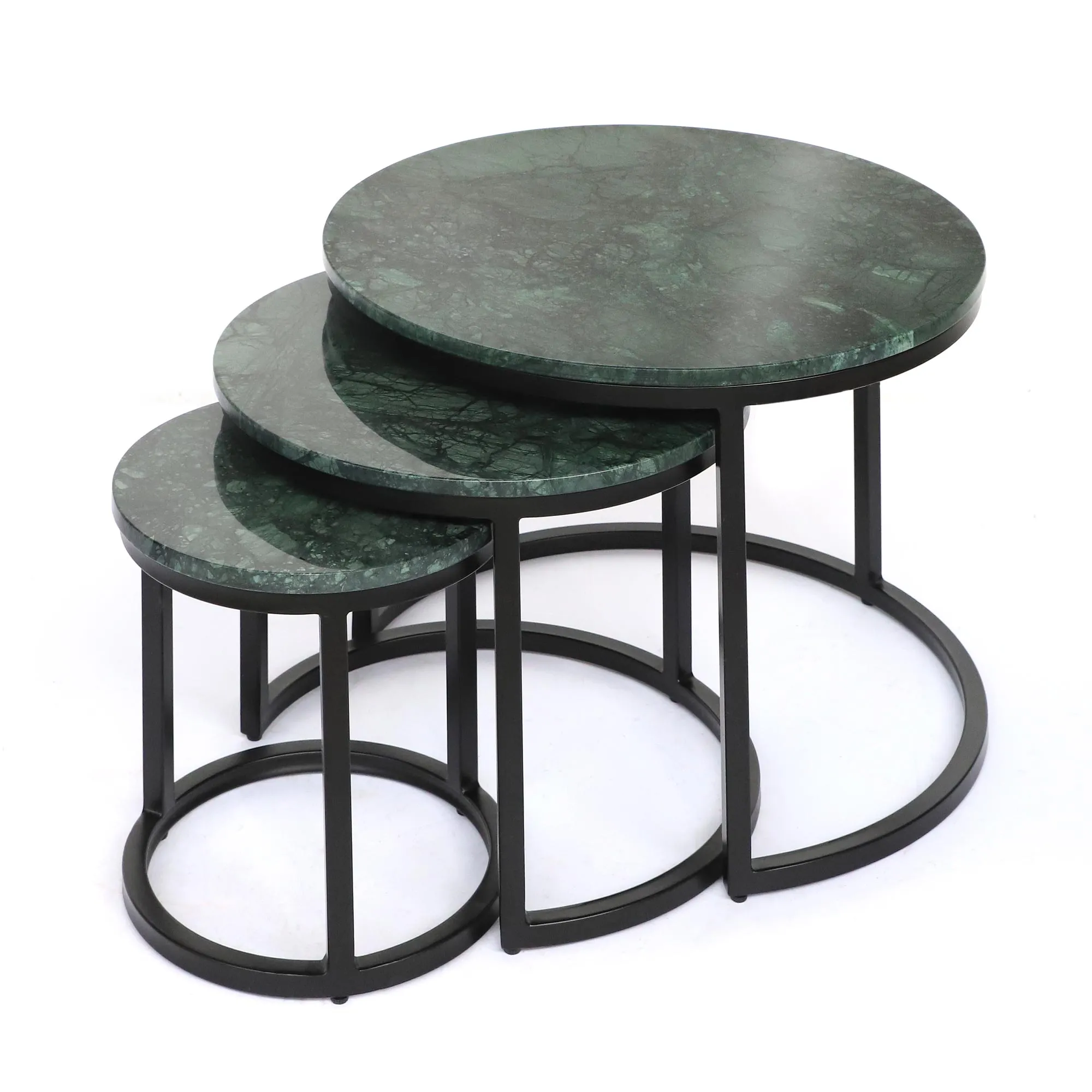 3er-Set Marmor-Beistelltisch 'Pivot' rund grün