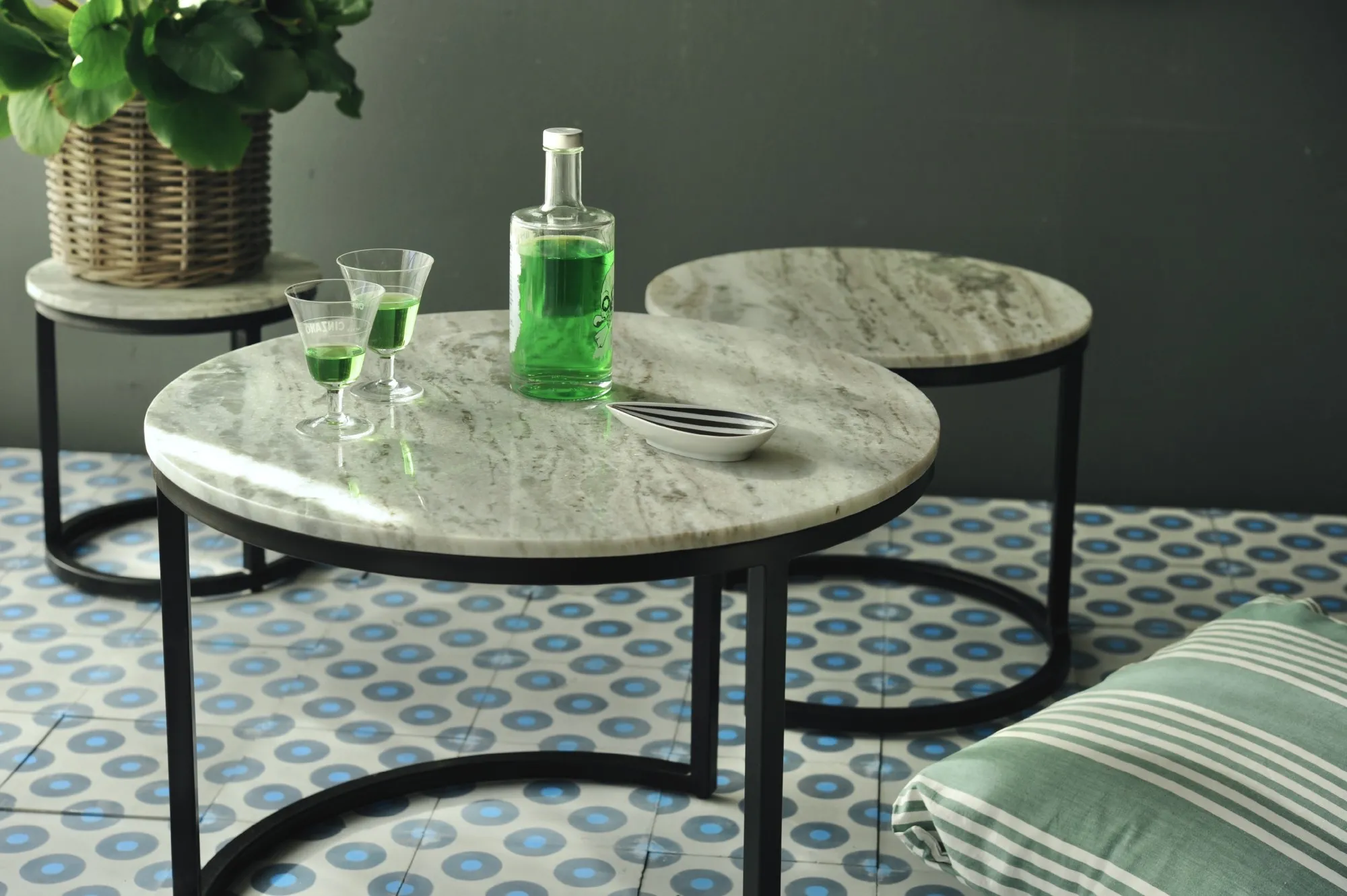 Set Beistelltisch 'Robienne', weiß, schwarz