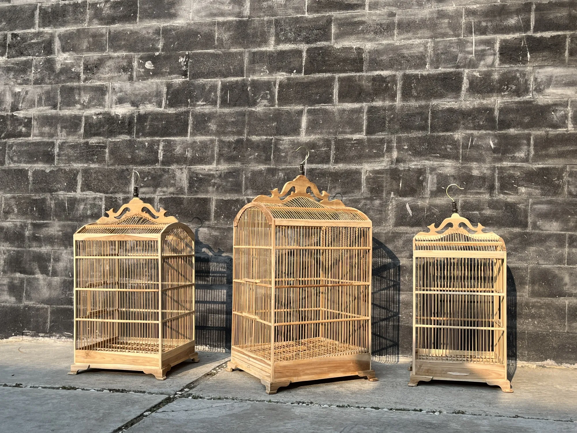 3er Set Vogelkäfige aus Bambus, natur