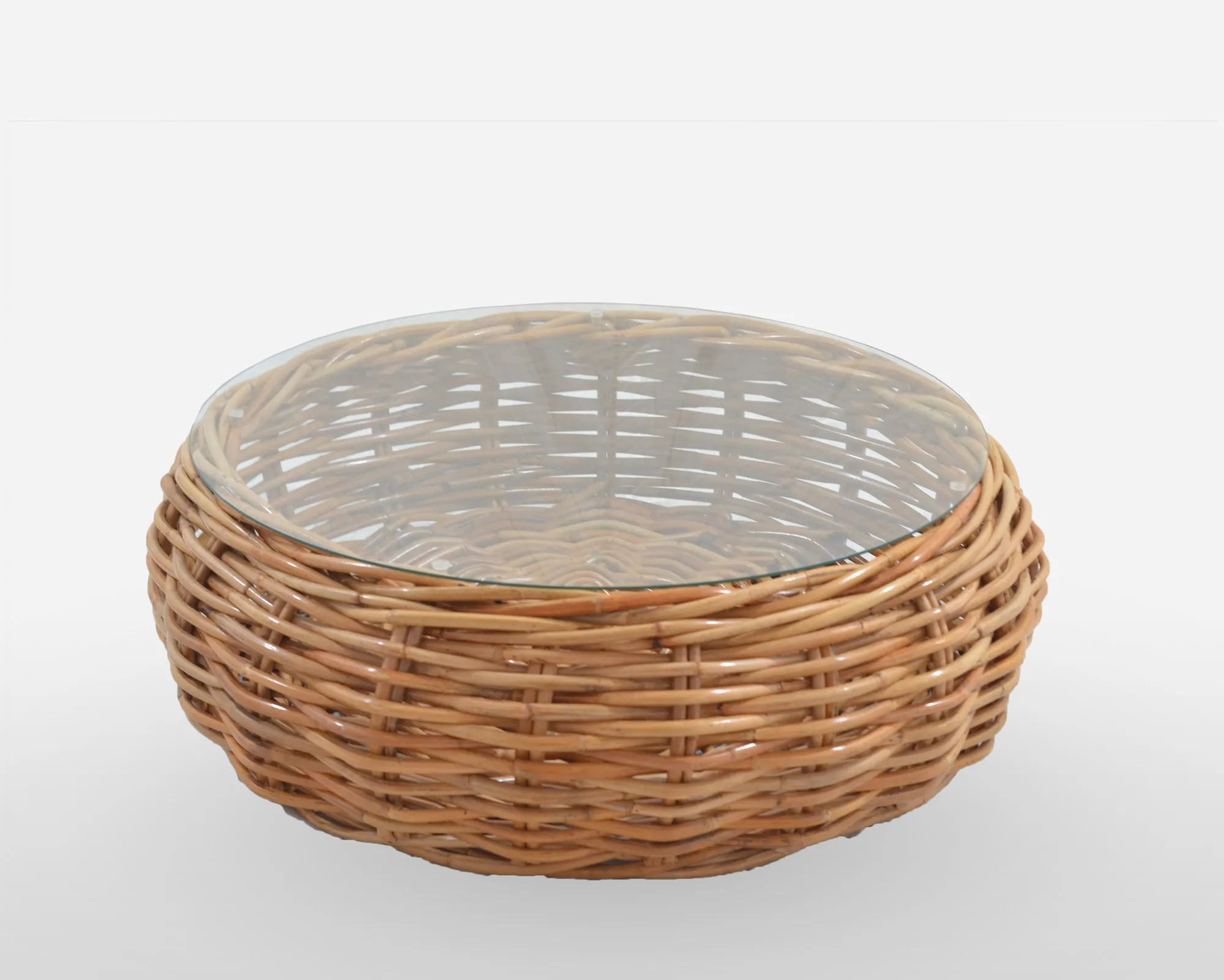 Rattan Couchtisch, mit Glasplatte, Ø 115 cm, H 38 cm