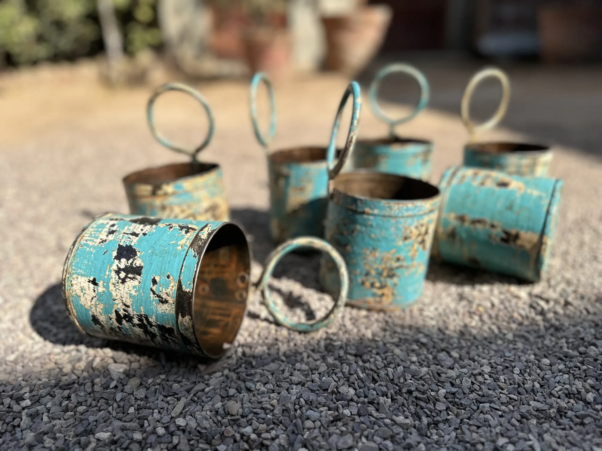 Metallbehälter mit Griff, vintage blau, Ø 11 cm, H 21 cm