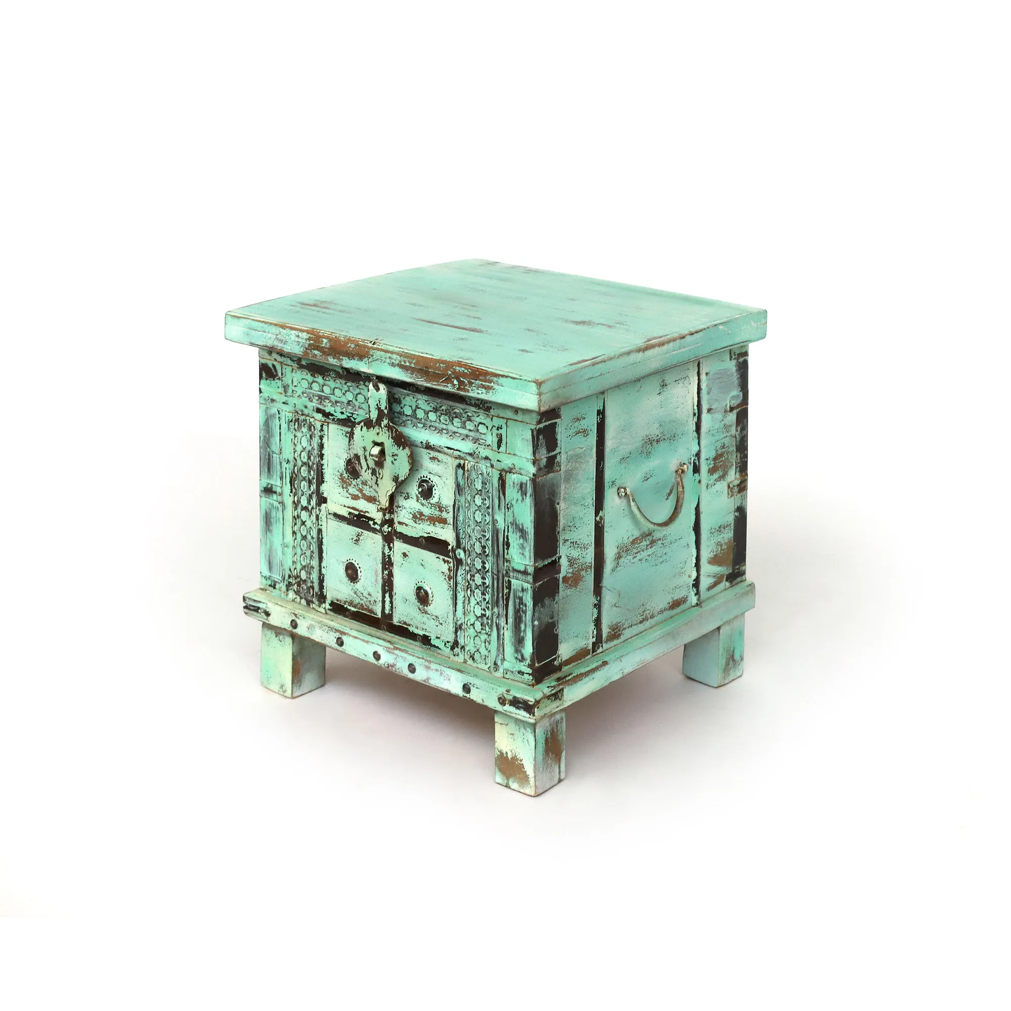 Truhe aus Mangoholz, türkis, B 45 cm, H 45 cm, L 42 cm