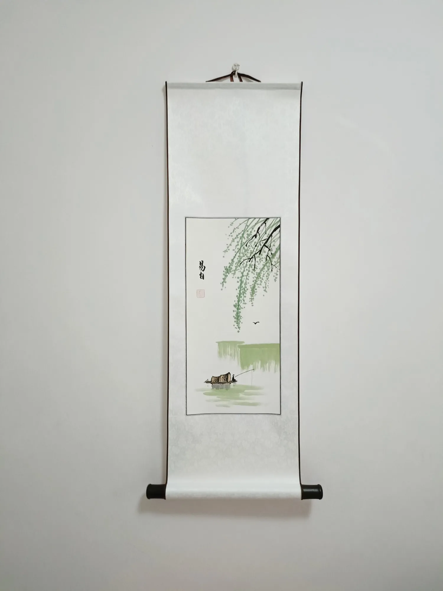 Rollbild 'Angeln', handgemalt, H 90 cm, B 30 cm