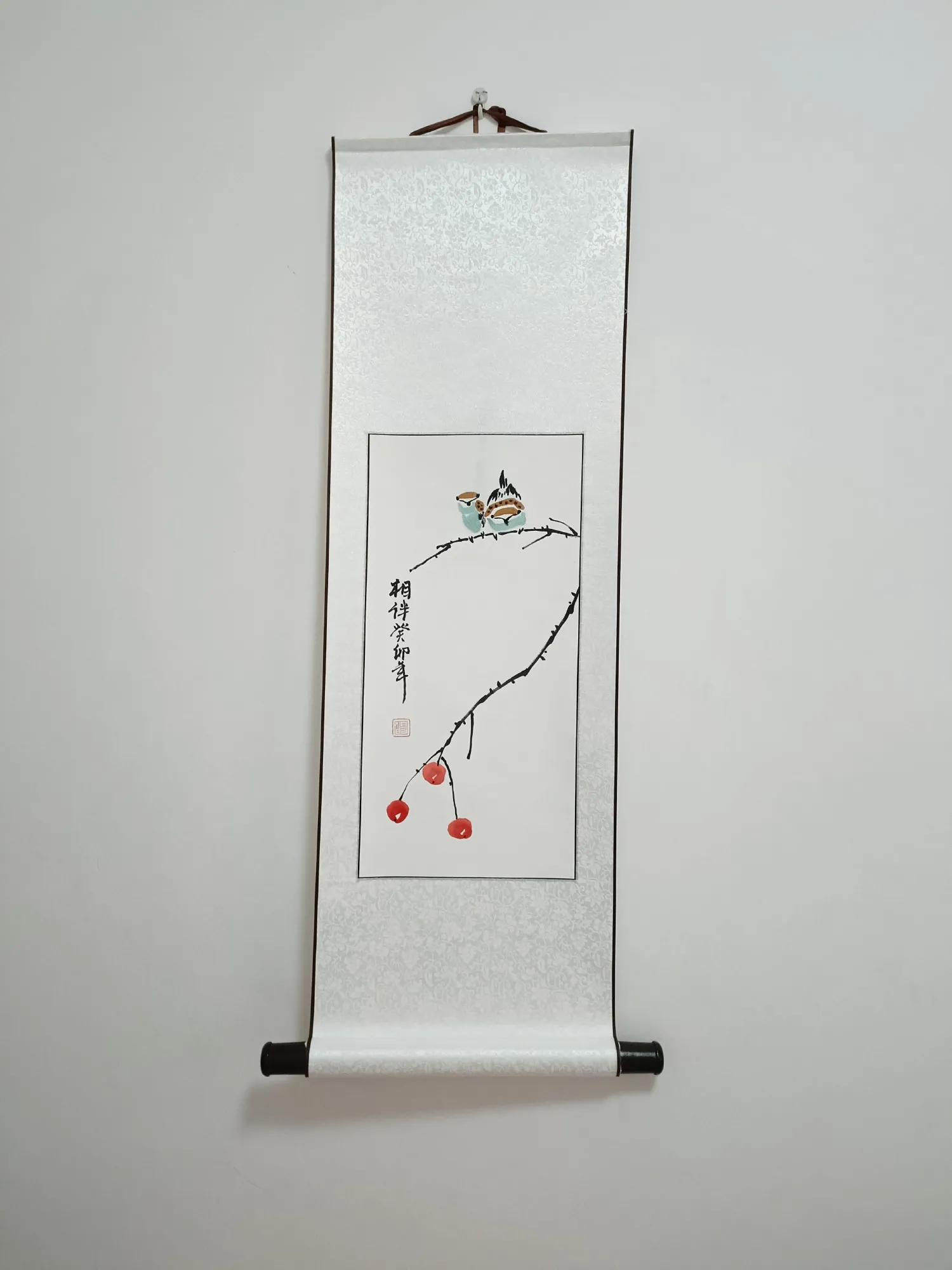 Rollbild 'Vogel', handgemalt, H 90 cm, B 30 cm