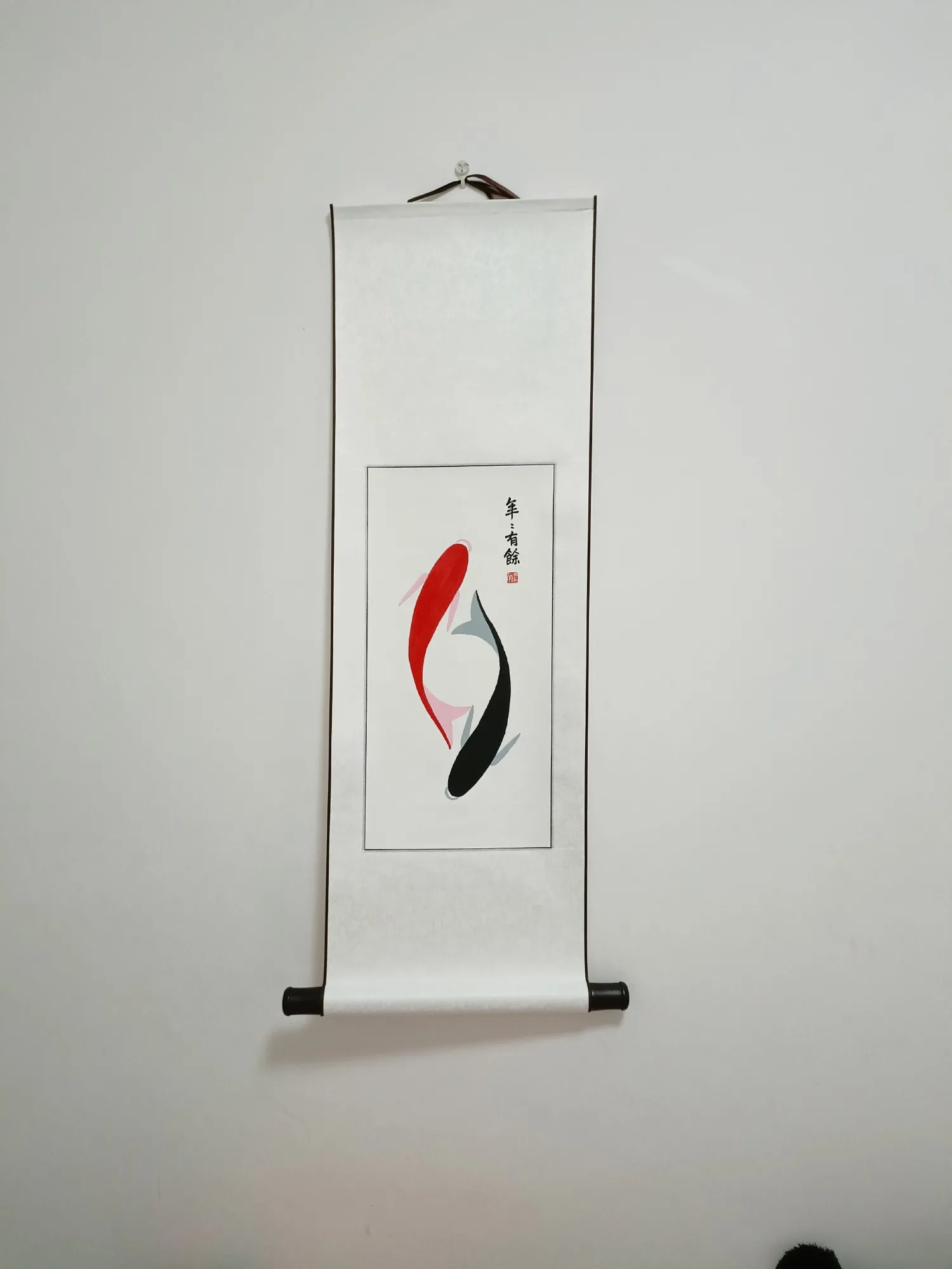 Rollbild '2 Fische', handgemalt, H 90 cm, B 30 cm