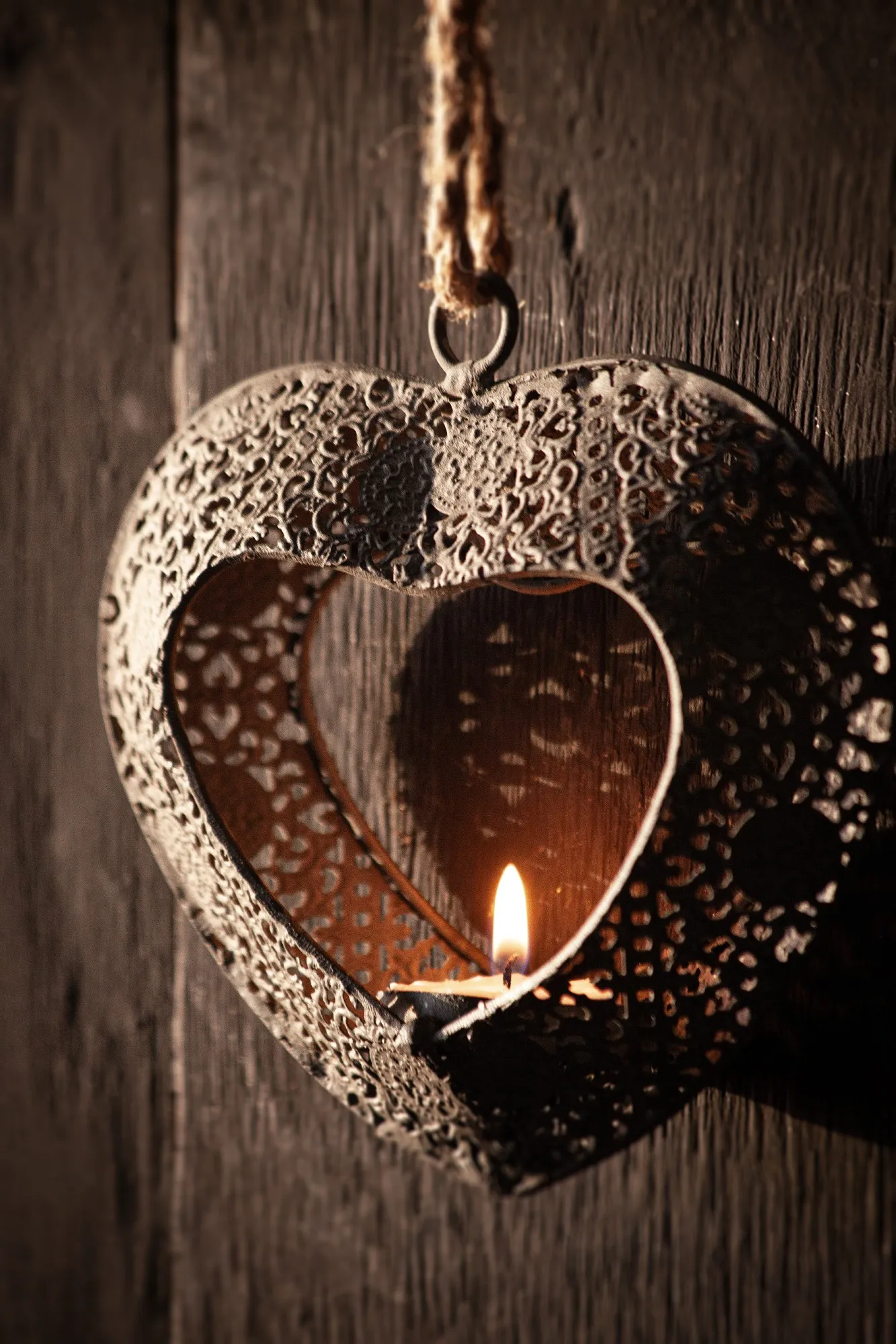 Anhänger 'Herz' mit Teelichthalter, Metall, B 15 cm, H 15 cm, L 4,5 cm