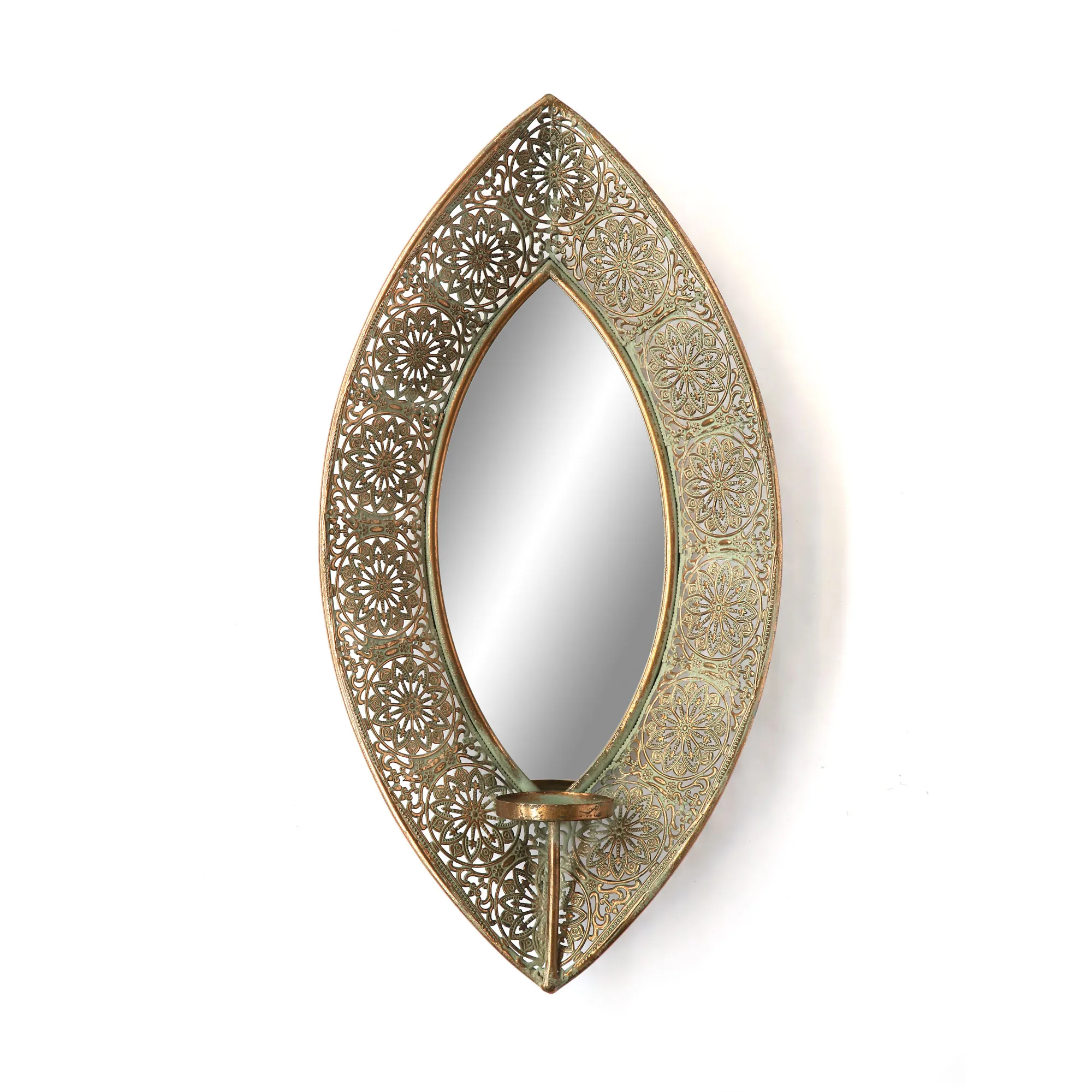 Wand-Teelichthalter mit Spiegel, antik gold, H 55 cm, B 28,5 cm, L 9 cm