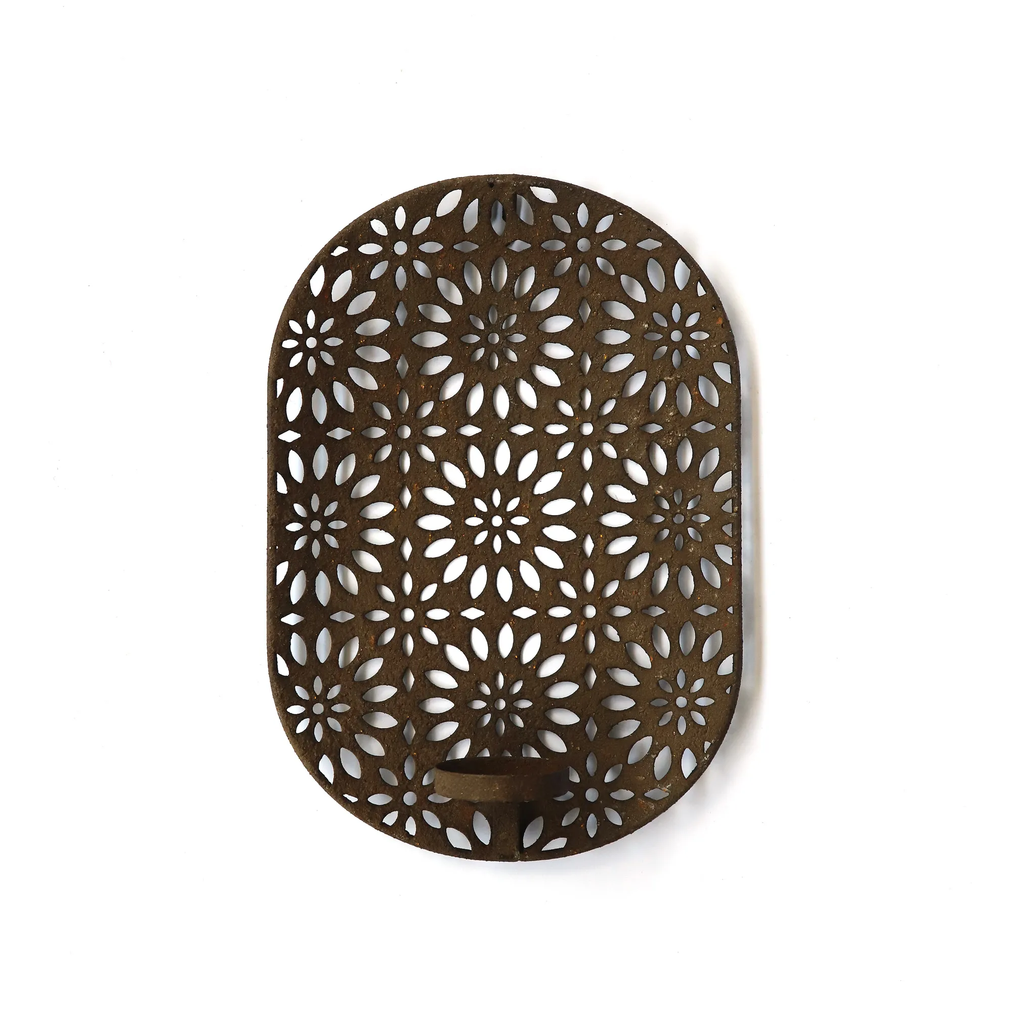 Wand-Teelichthalter aus Eisen, rost, H 29 cm, B 19,5 cm, L 7,5 cm