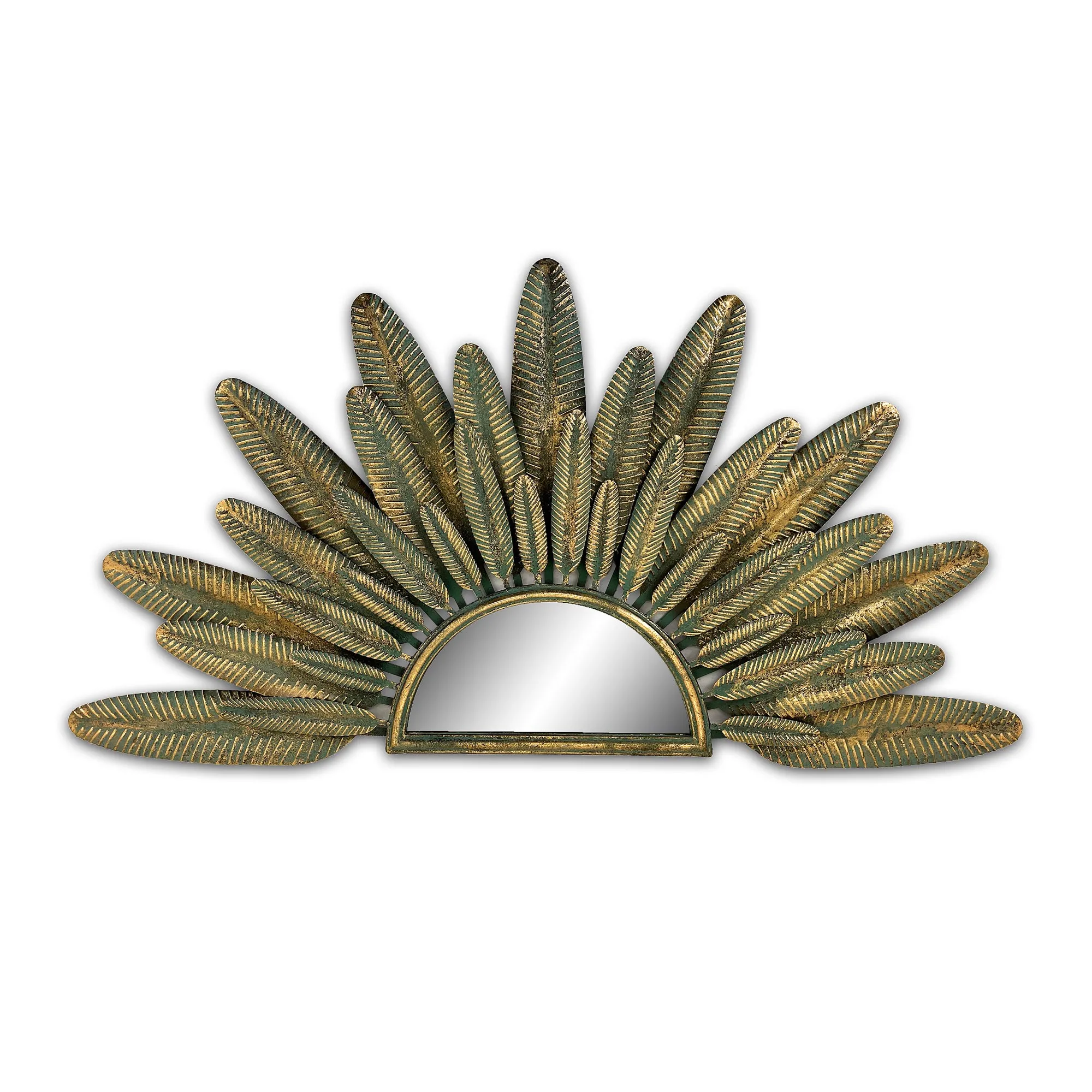 Wandspiegel 'Federn' halbrund, antik gold, B 119,5 cm, H 61,5 cm, L 4,5 cm