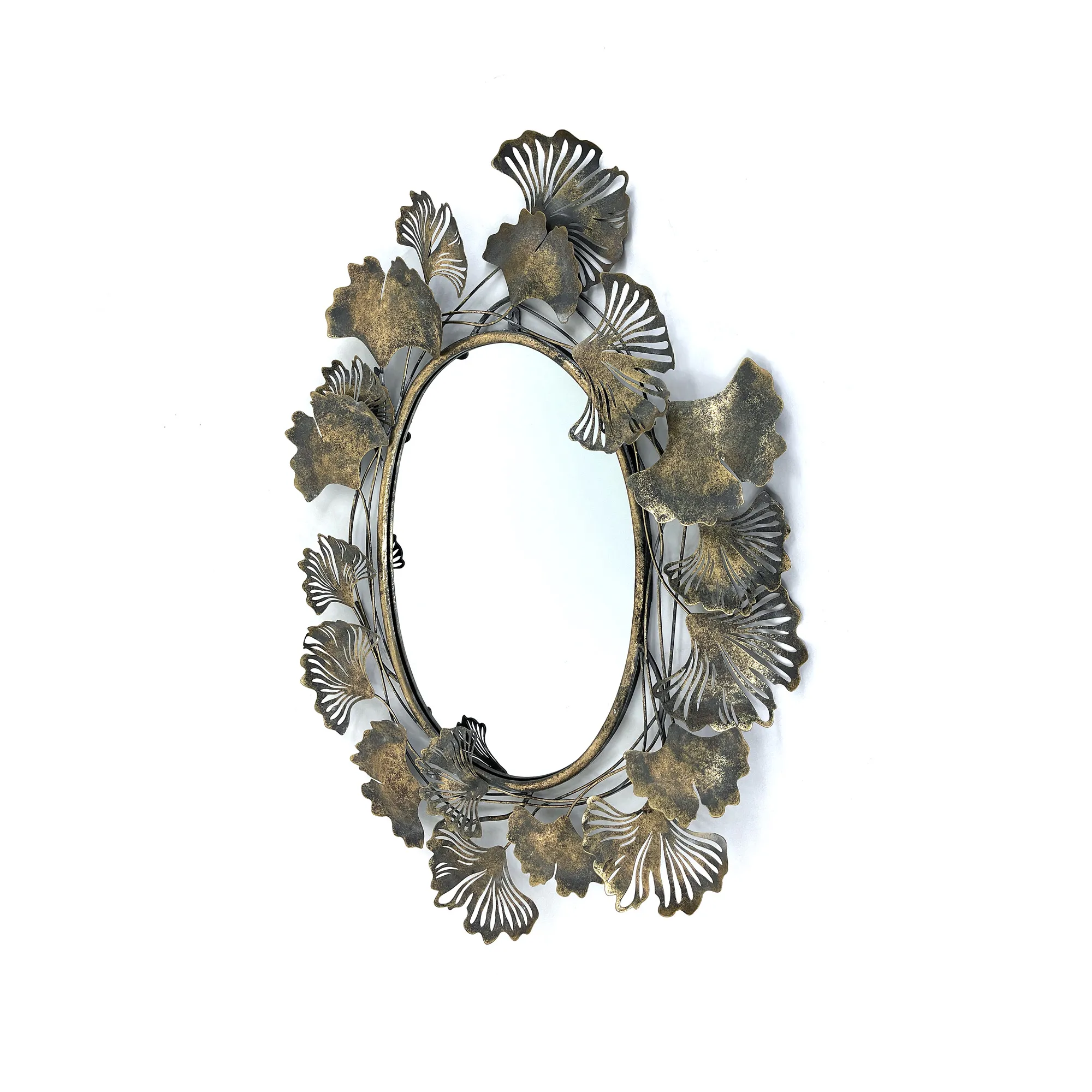 Wandspiegel 'Gingkoblatt', antik gold, H 105 cm, B 72 cm, L 5 cm