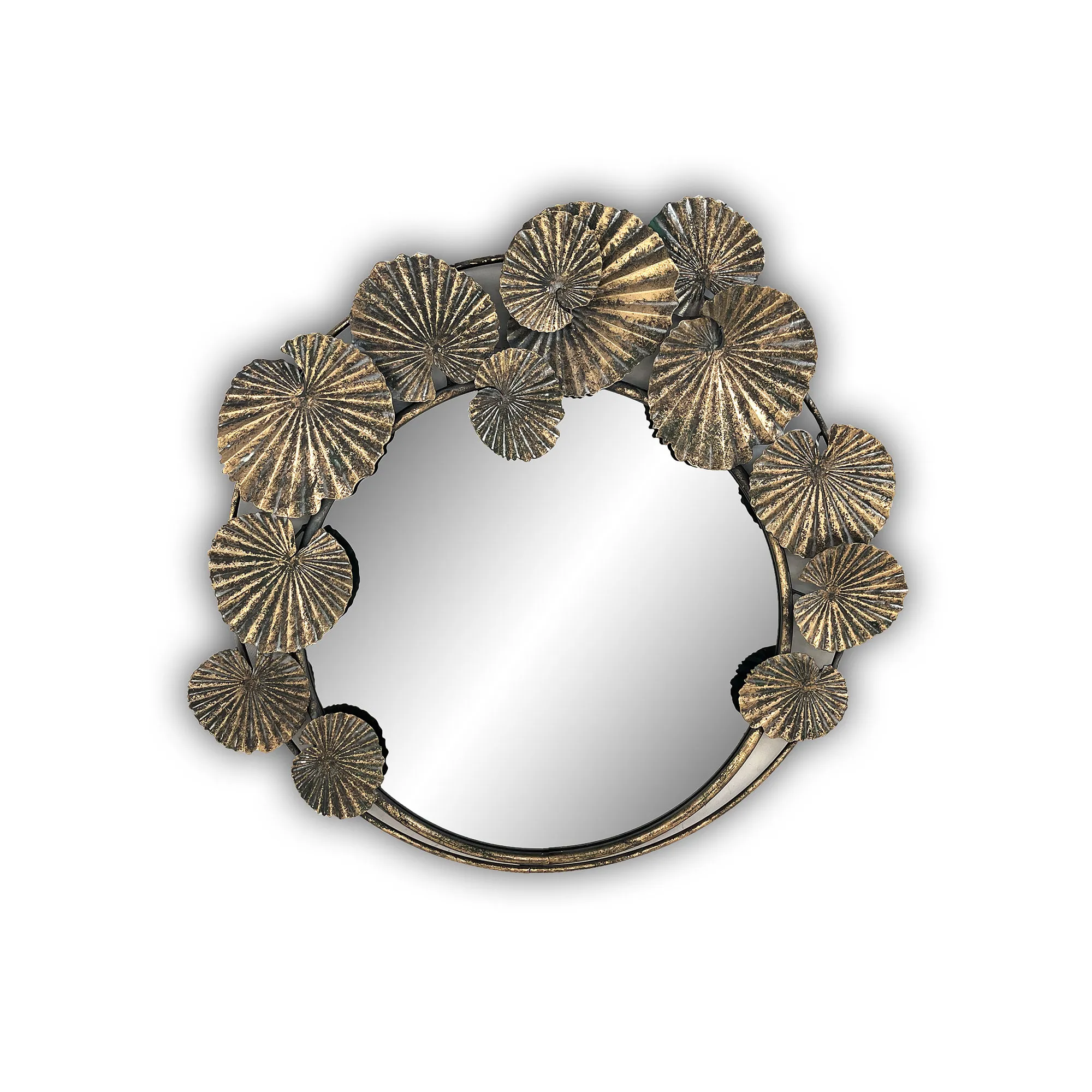 Wandspiegel 'Seerosenblatt', antik gold, H 88 cm, B 76 cm, L 7,5 cm