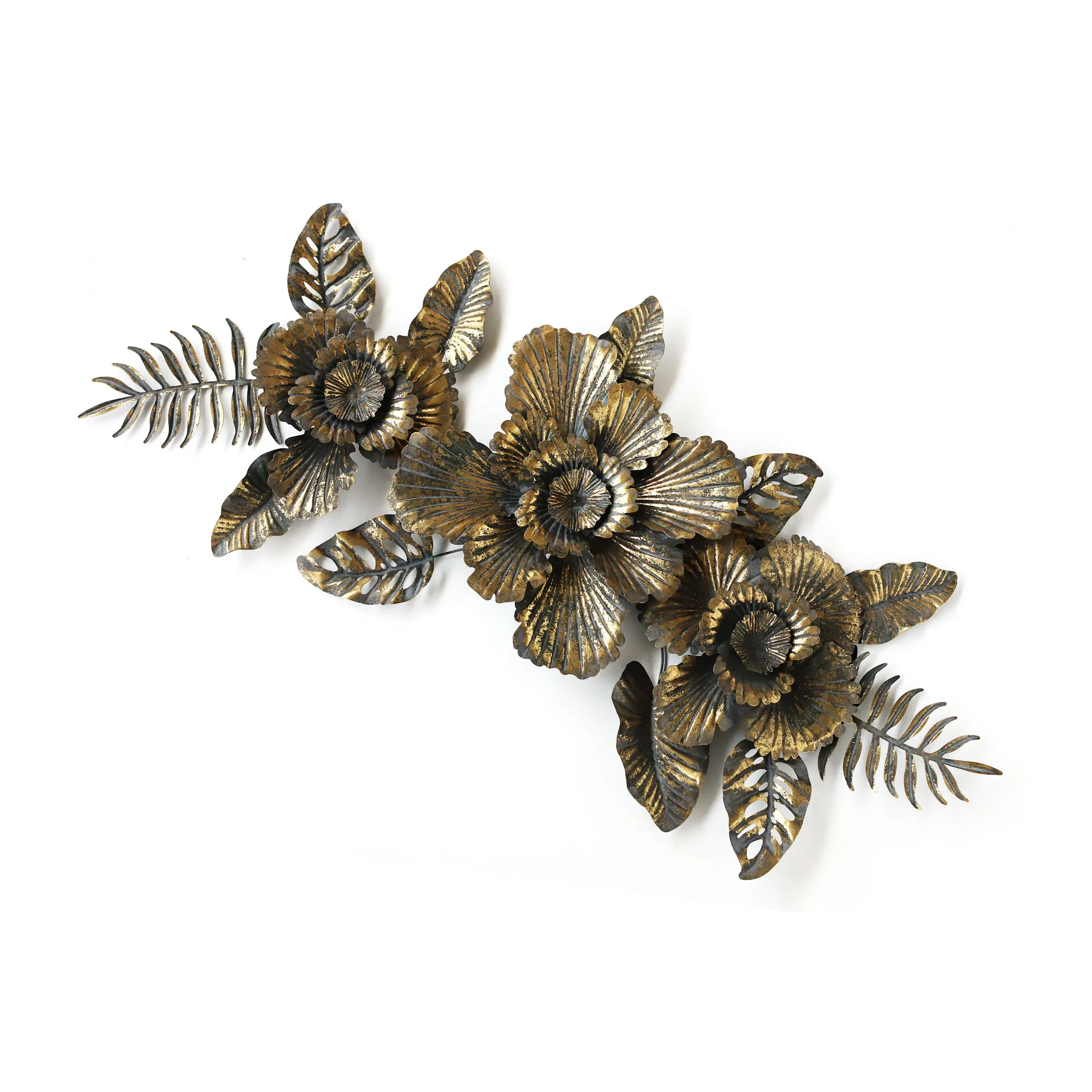 Wandskulptur 'Pflanzenmix', antik gold, B 135 cm, H 59 cm, L 10,5 cm