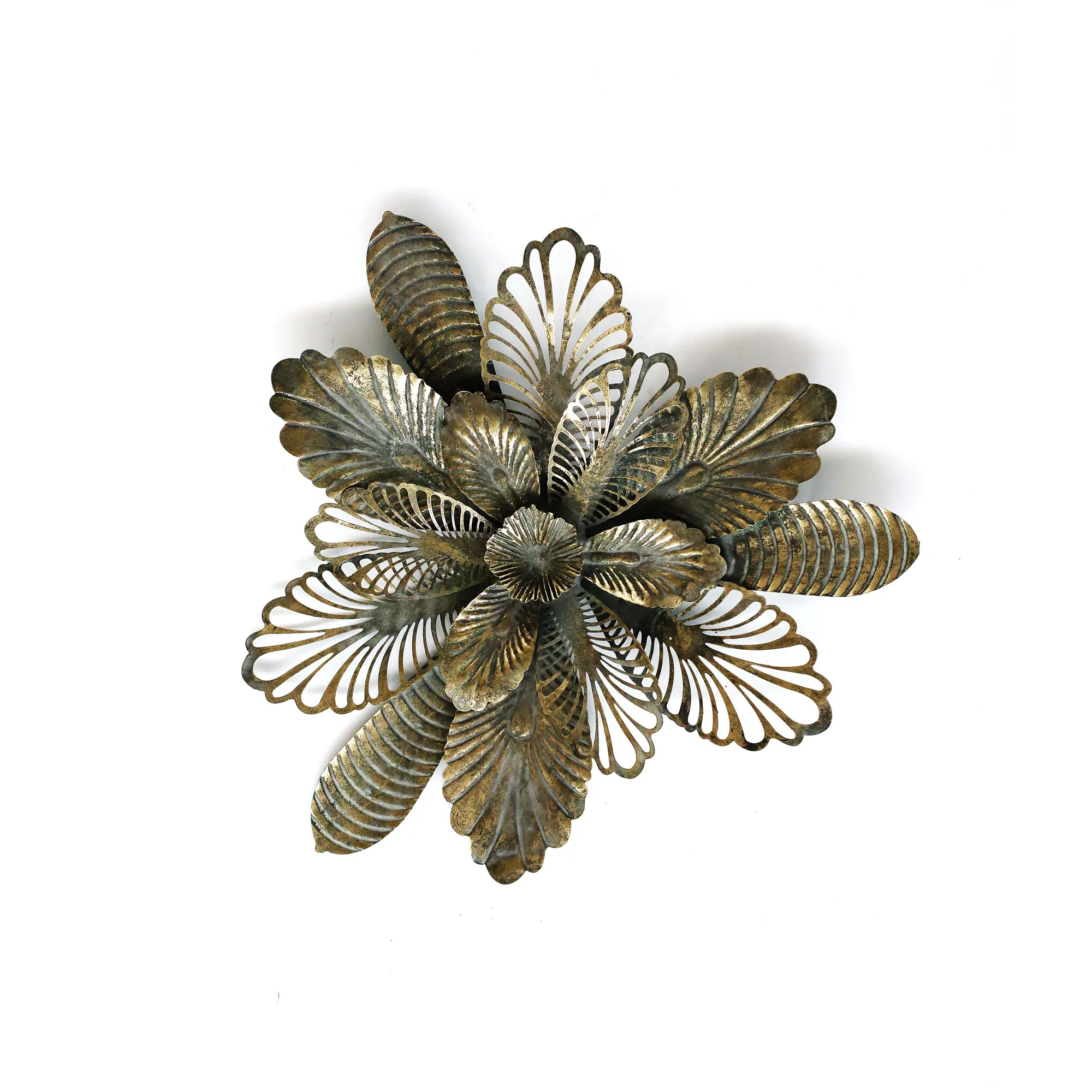 Wandskulptur 'Blättermix', antik gold, B 62,5 cm, H 62,5 cm, L 6,5 cm