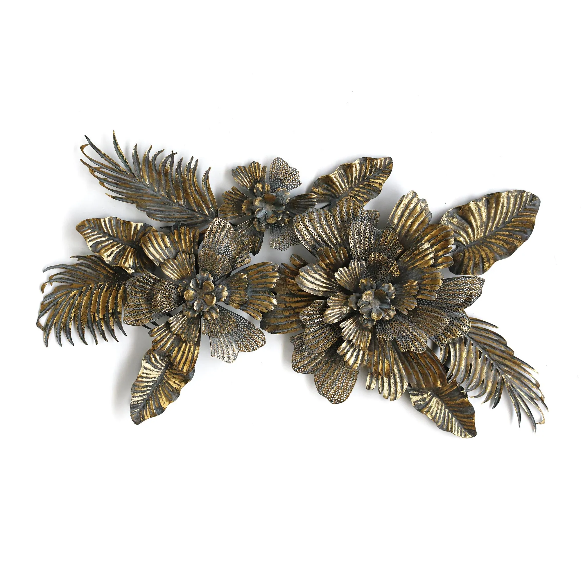 Wandskulptur 'Blüten', antik gold, B 106 cm, H 60 cm, L 10 cm