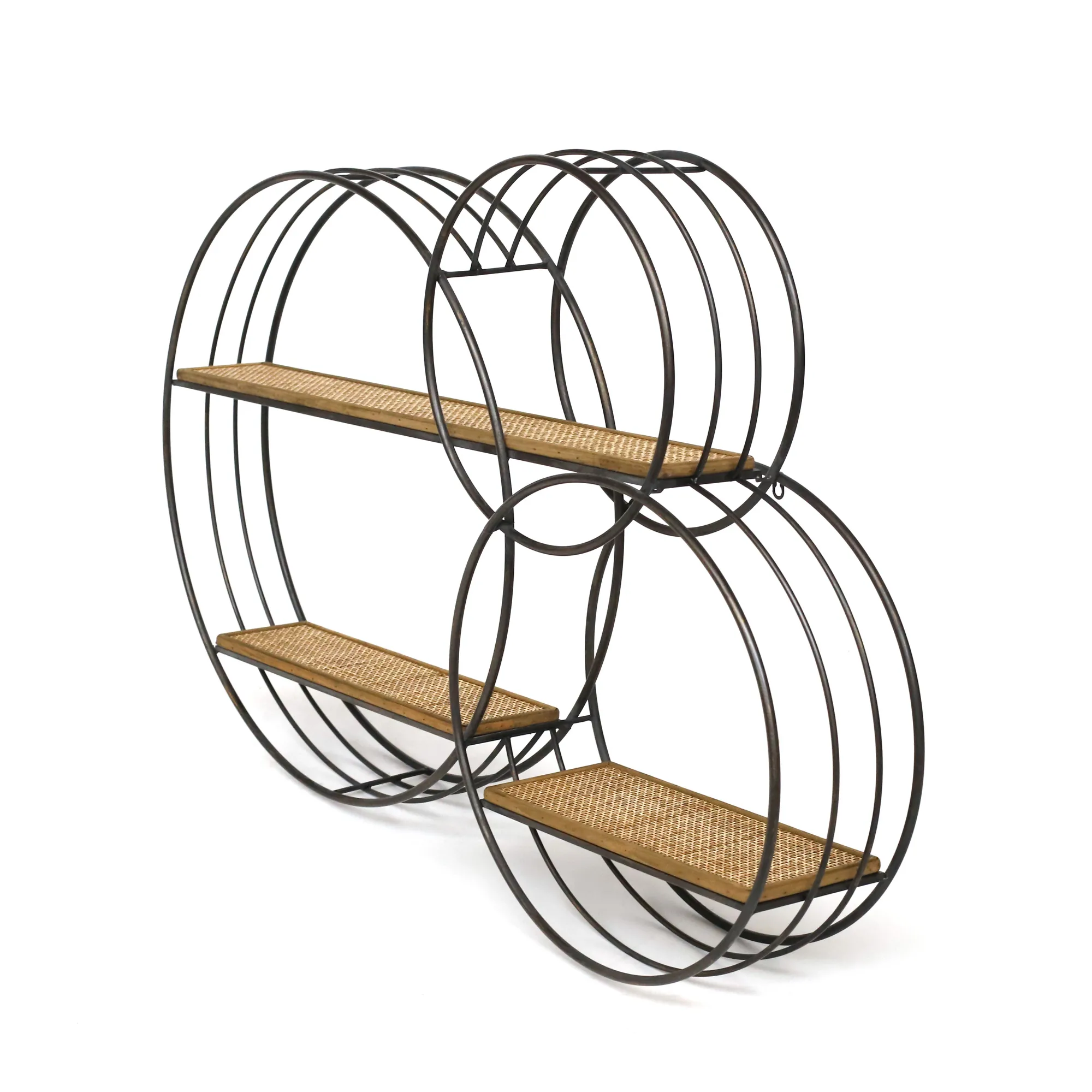 Wandregal 'Soraya', Metall, Rattan und Holz, B 112,5 cm, H 78 cm, L 19 cm