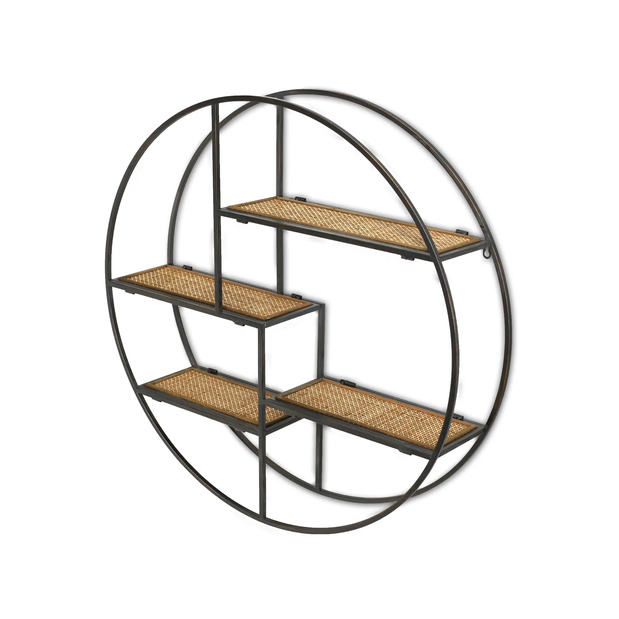 Wandregal 'Tomke', Metall, Rattan und Holz, Ø 80 cm, L 18 cm