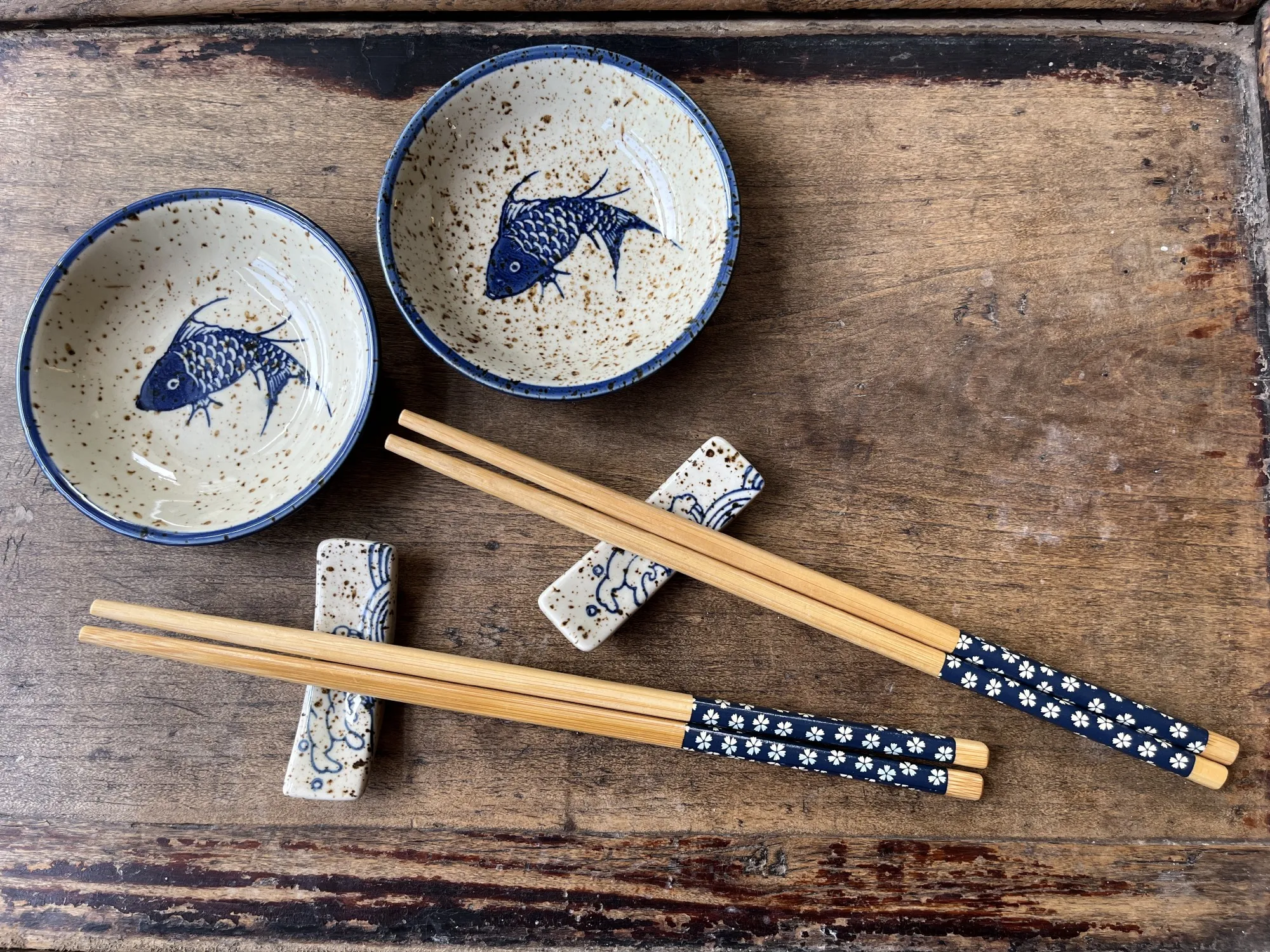 Essstäbchen 2er Set 'Fisch', mit Ablage und Schälchen, L 29,5 cm, B 18 cm, H 3,5 cm