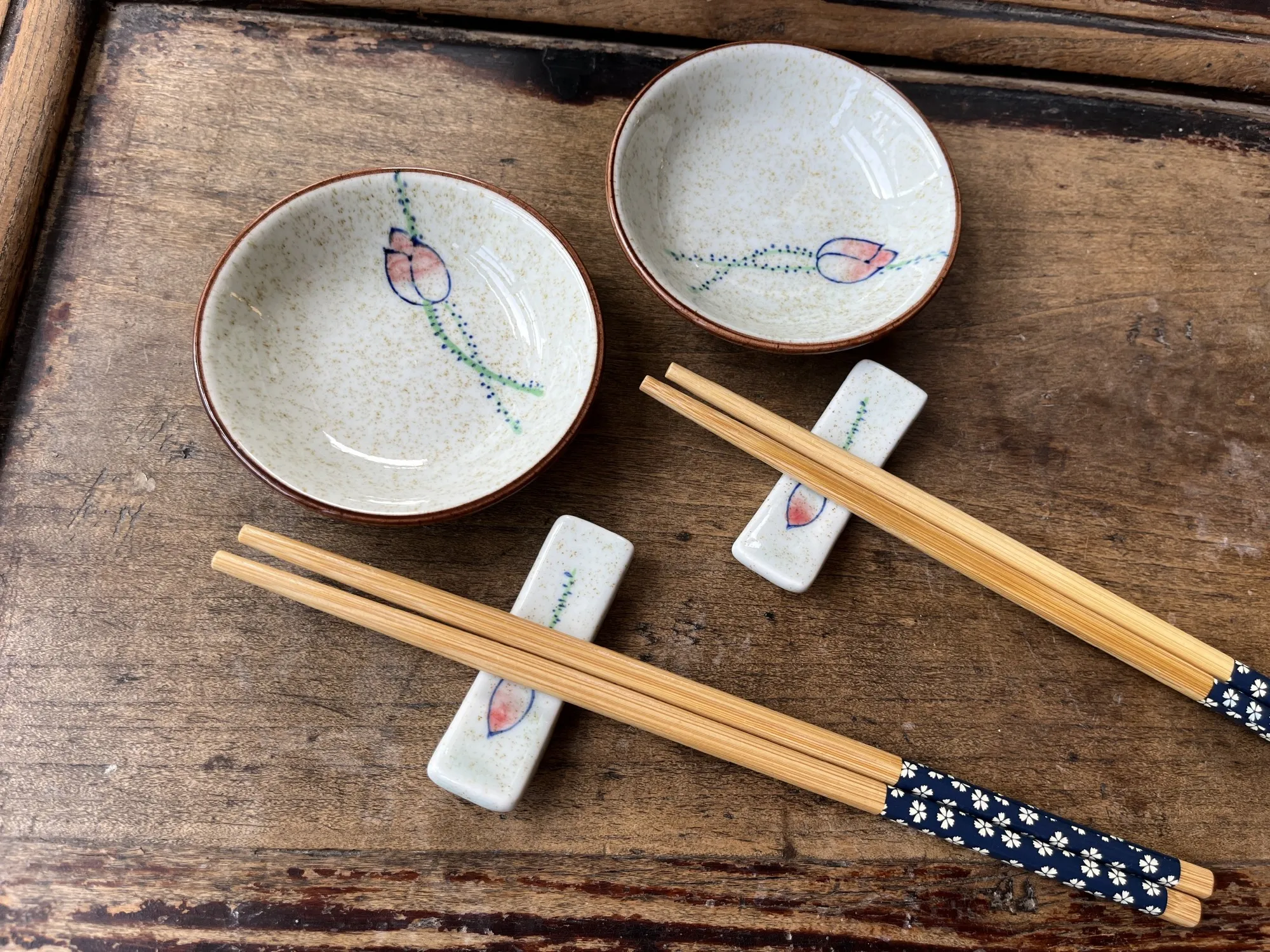 Essstäbchen 2er Set 'Blume', mit Ablage und Schälchen, L 29,5 cm, B 18 cm, H 3,5 cm