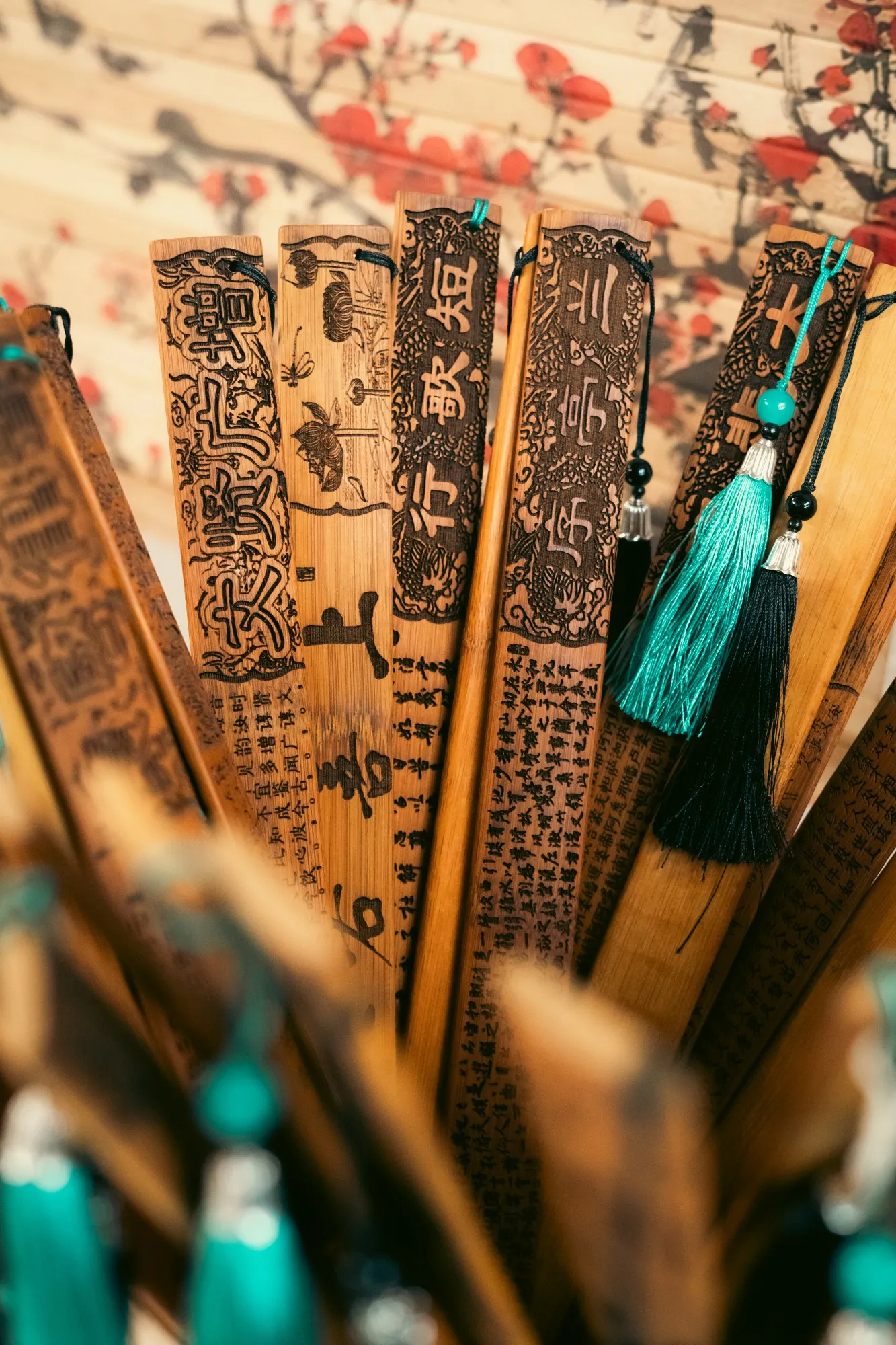 Chinesischer Schriftstab 'Drache', Bambus, L 50 cm, B 3 cm