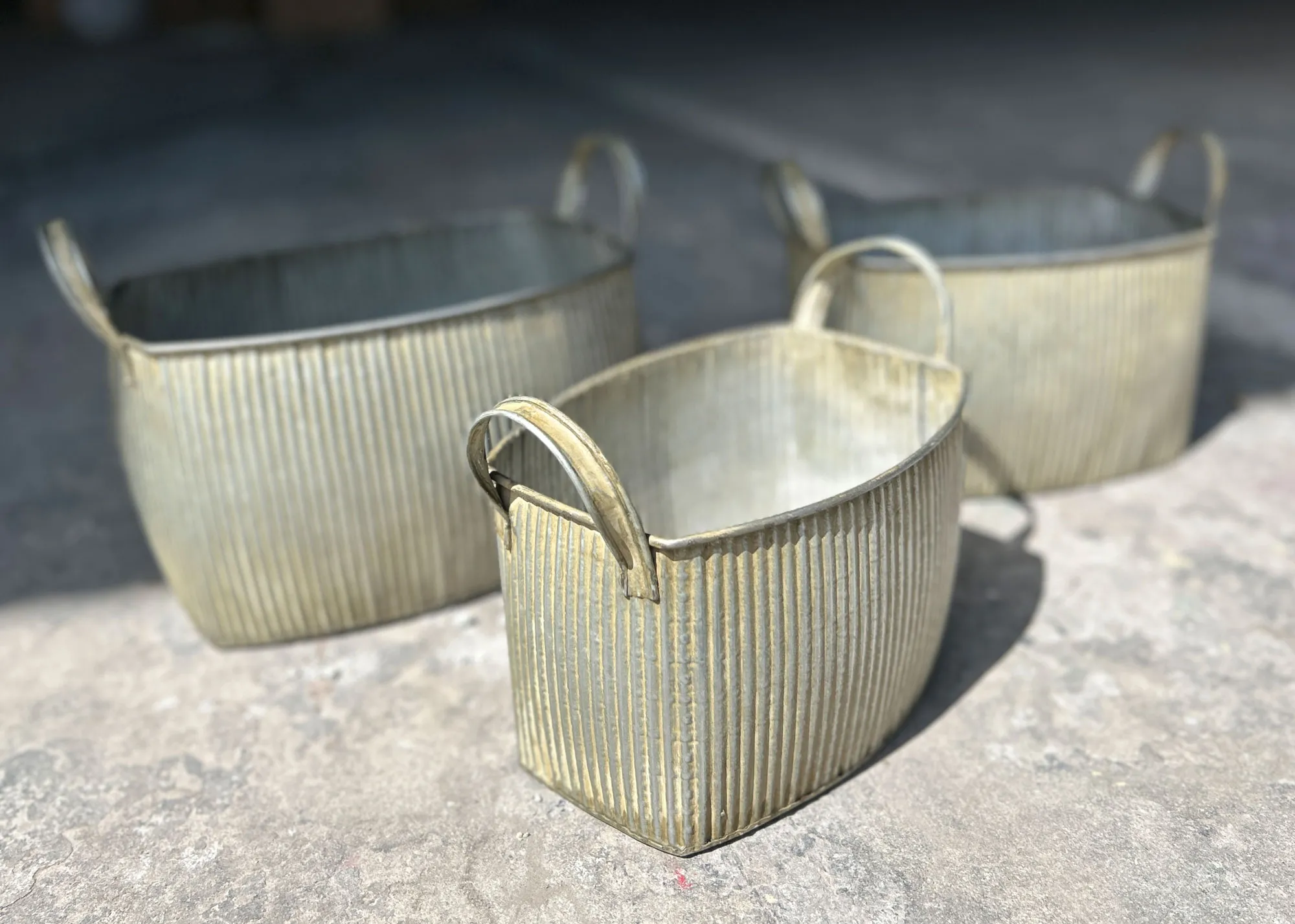 3er-Set Zinkbehälter oval