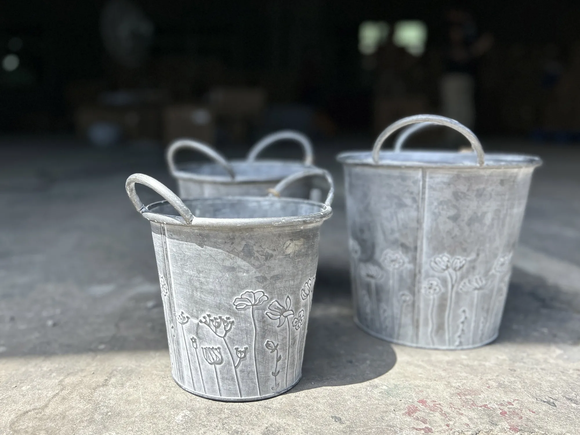 3er-Set Zinkeimer 'Blume'