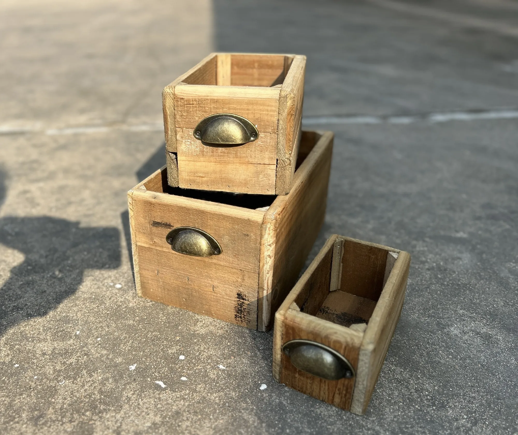 3er-Set Box, natur, aus recyceltem Kiefernholz
