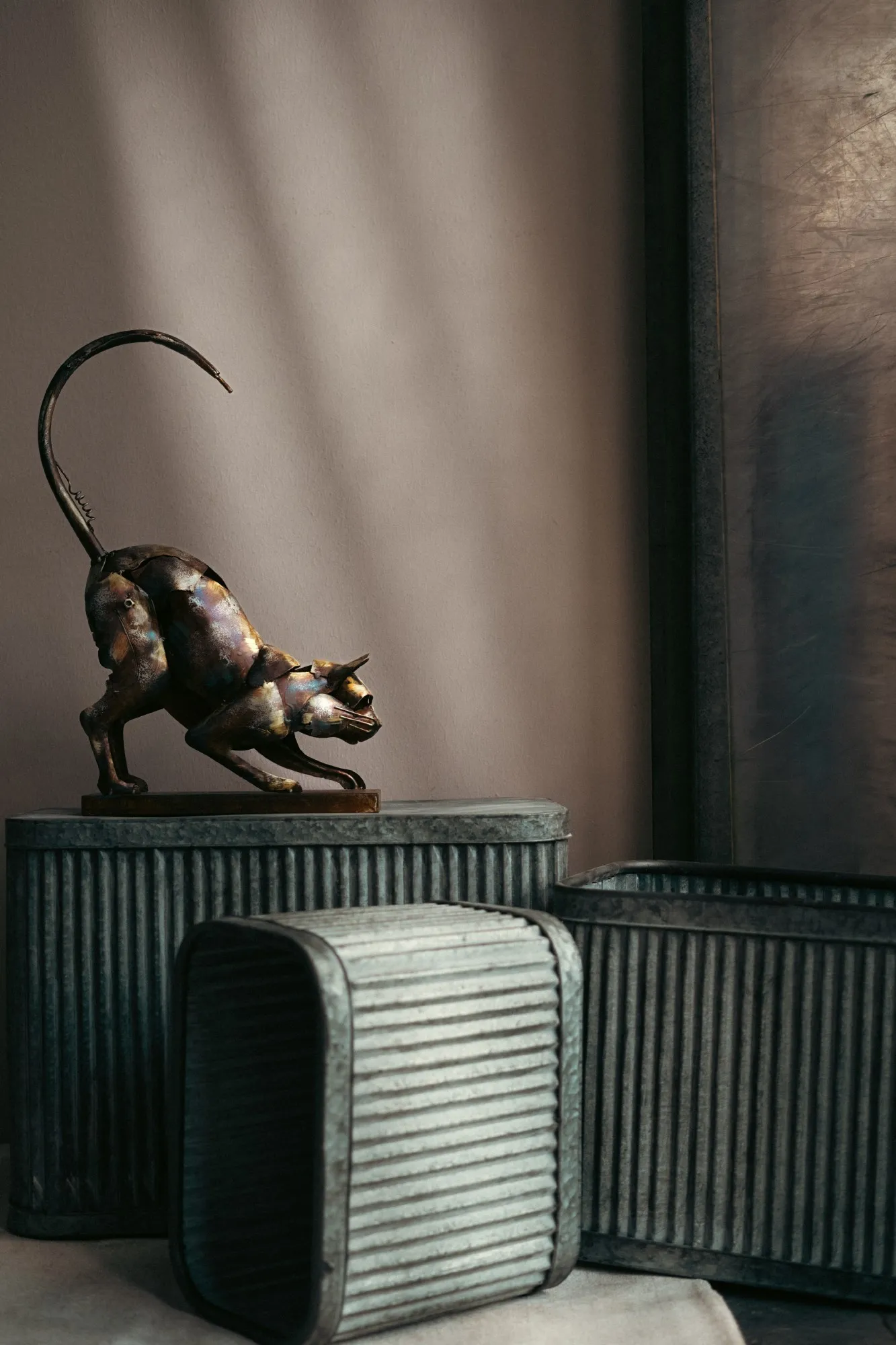 3er-Set Zinkbehälter geriffelt