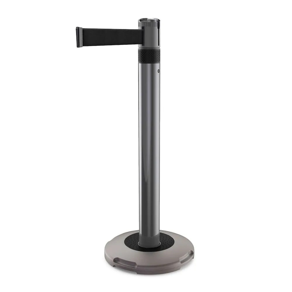 Gurtständer mit schwerem Standfuß für Innen-& Außenbereich | HxØ 90x8cm | Gurtlänge 300cm | UV-beständig, kratzfest | Anthrazit, Gurt Schwarz