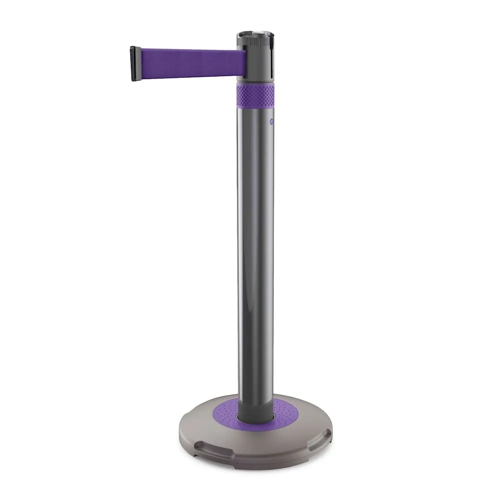 Gurtständer mit schwerem Standfuß für Innen-& Außenbereich | HxØ 90x8cm | Gurtlänge 300cm | UV-beständig, kratzfest | Anthrazit, Gurt Lila