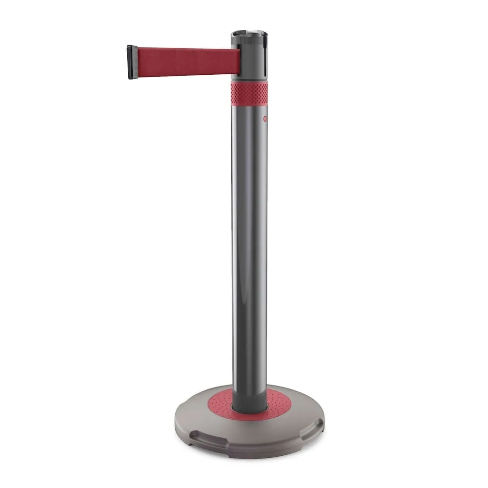 Gurtständer mit schwerem Standfuß für Innen-& Außenbereich | HxØ 90x8cm | Gurtlänge 300cm | UV-beständig, kratzfest | Anthrazit, Gurt Rot