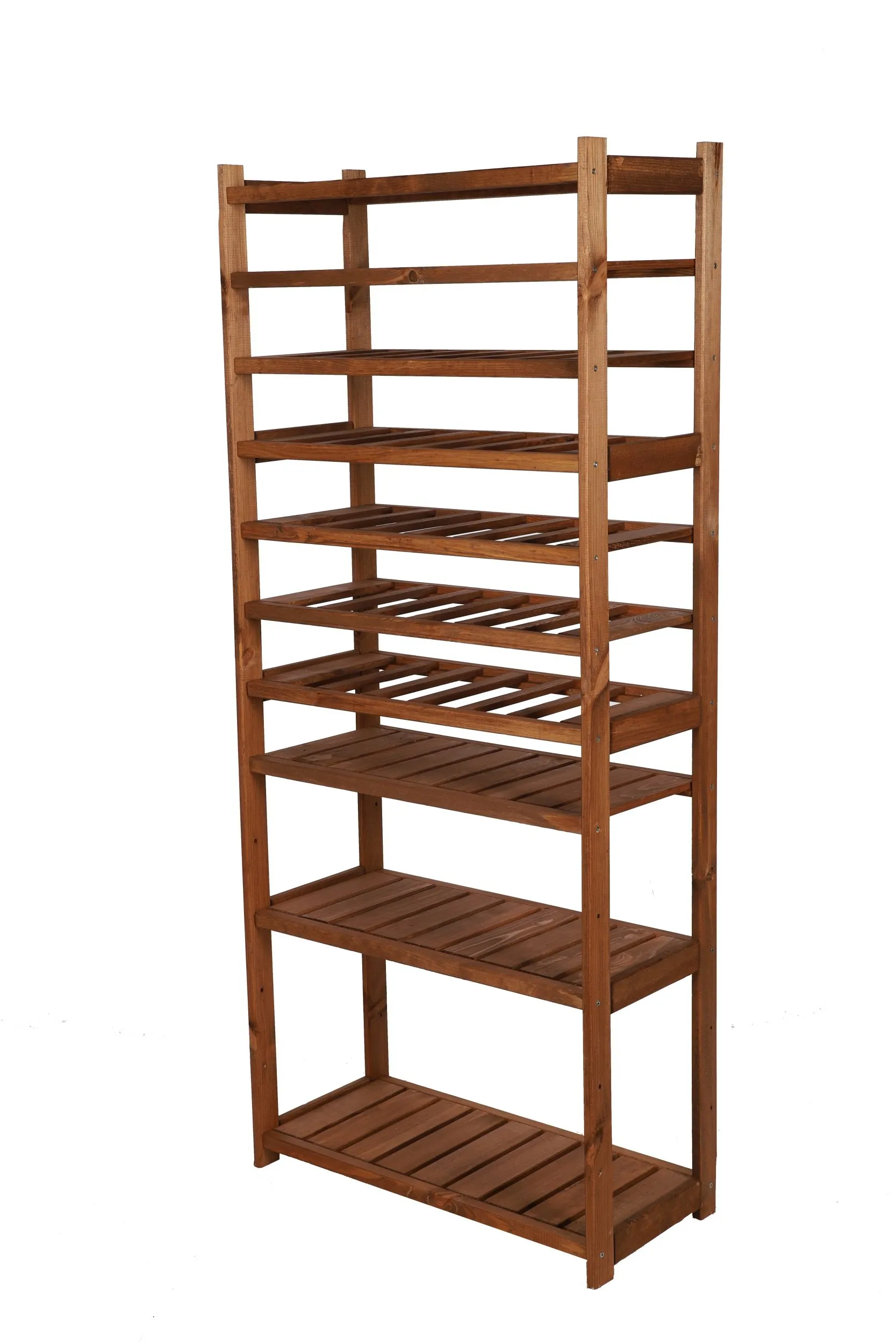 Weinregal SPREEWALD | HxBxT 163x70x33cm | 36 Flaschen auf 6 Ebenen + 4 Ablagen | Massives Kiefernholz | Braun geölt